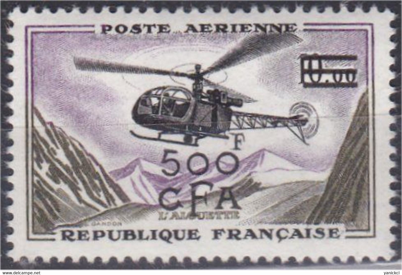 Timbre De La Réunion Surchargé (CFA) -Année 1961 - Alouette  500 F. S. 10f. - Y&T N° 60 ** - Airmail