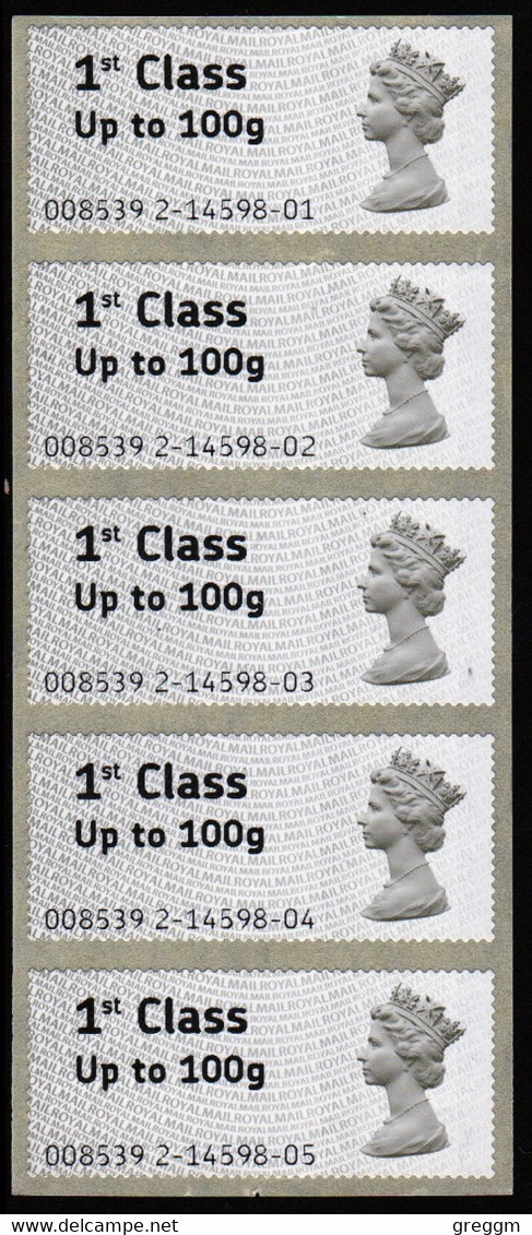 GB Post & Go 2008 Strip Of 5 Fast Stamps 1st Class Up To 100g Self Adhesive Unmounted Mint Condition Type I - Post & Go Stamps