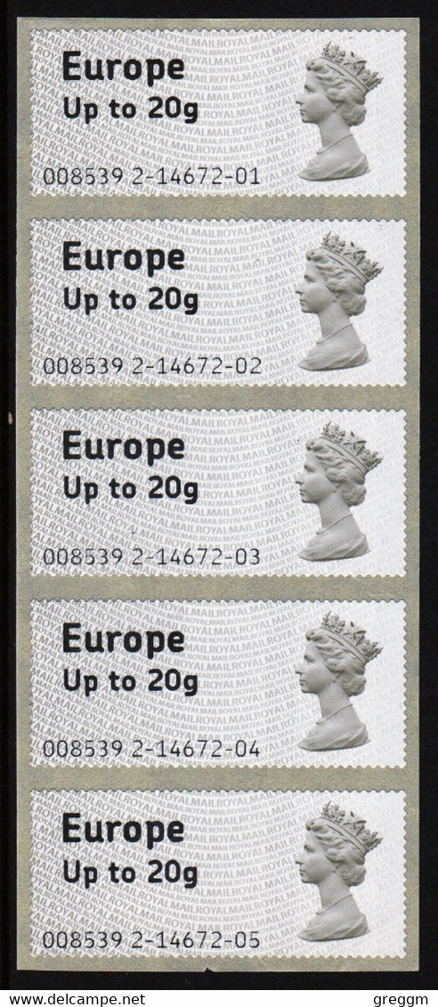 GB Post & Go 2008 Strip Of 5 Fast Stamps 1st Class Europe Up To 20g Self Adhesive Unmounted Mint Condition Type I - Post & Go Stamps