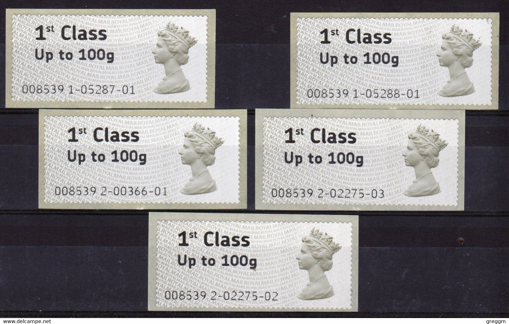 GB Post & Go 2008 Set Of 5 Fast Stamps 1st Class Up To 100g Self Adhesive Unmounted Mint Condition Type I - Post & Go (distributeurs)