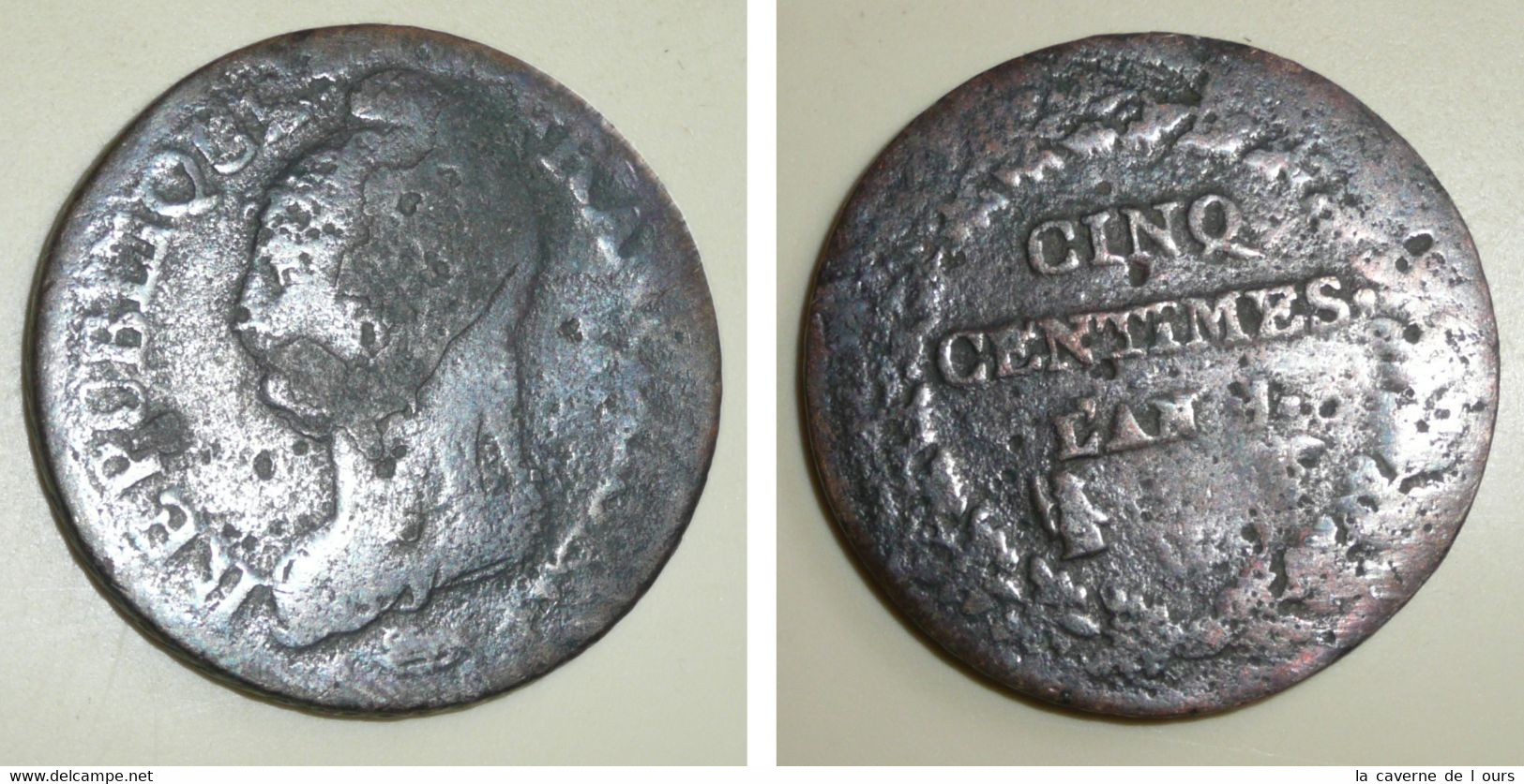 Rare Ancienne Pièce De Monnaie Directoire, République Française, 5 Cinq Centimes L'An ?? W - 1792-1804 1ère République (An I – An XII)