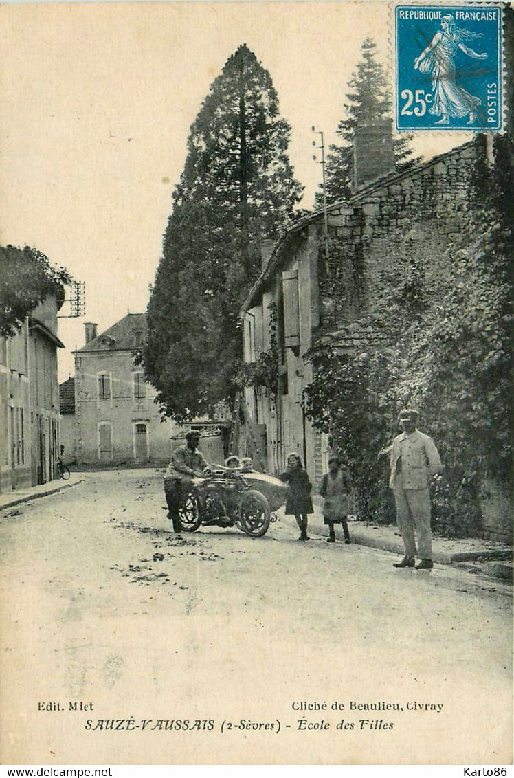 Sauzé Vaussais * Moto Ancienne Side Car Motos , Rue Et école Des Filles * Cachet Ambulant St Saviol à Chef Boutonne - Sauze Vaussais