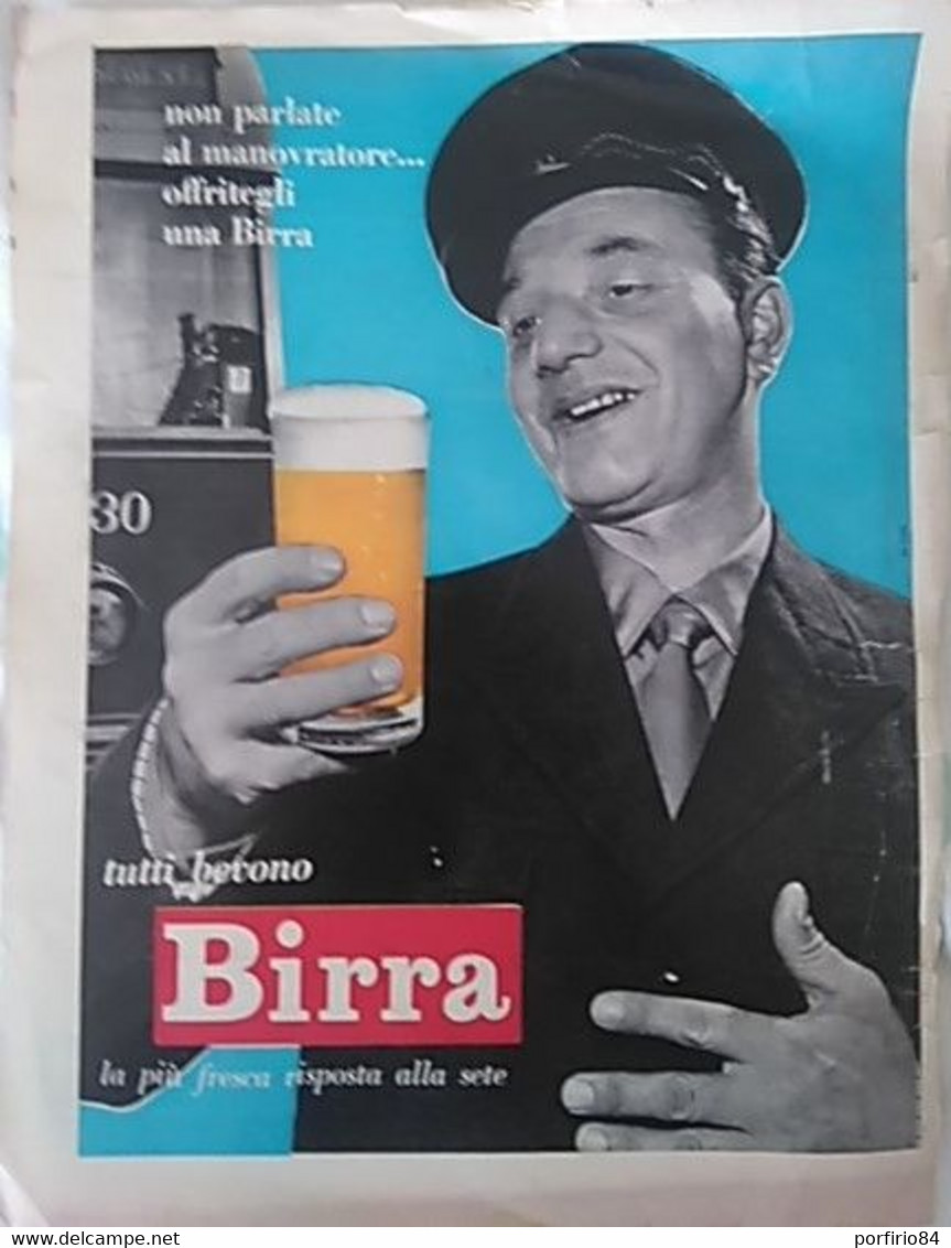 PUBBLICITA' ADVERTISING TUTTI BEVONO BIRRA FOGLIO PUBBLICITARIO RITAGLIO DA GIORNALE DEGLI ANNI '50 - Posters
