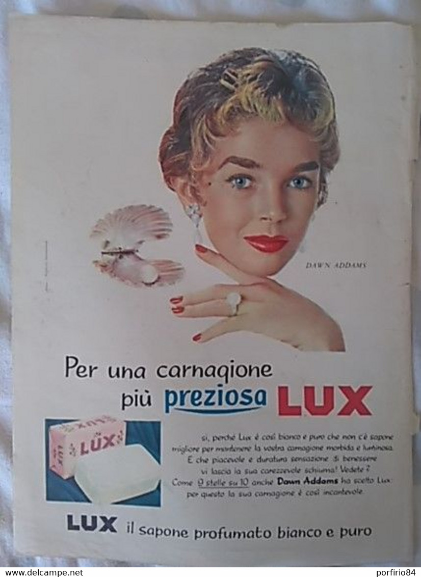 PUBBLICITA' ADVERTISING DAWN ADDAMS SAPONE LUX FOGLIO PUBBLICITARIO RITAGLIO DA GIORNALE DEGLI ANNI '50 - Manifesti