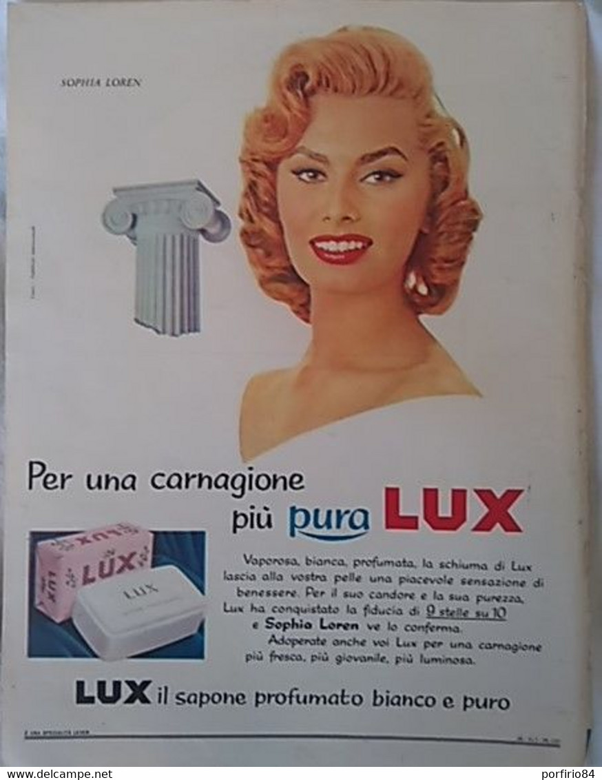 PUBBLICITA' ADVERTISING SOFIA LOREN SAPONE LUX FOGLIO PUBBLICITARIO RITAGLIO DA GIORNALE DEGLI ANNI '50 - Afiches