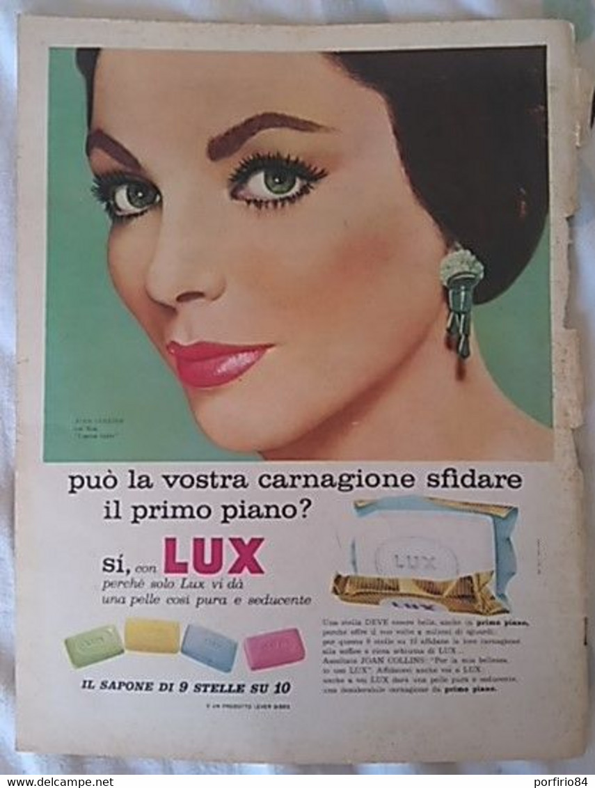 PUBBLICITA' ADVERTISING JOAN COLLINS SAPONE LUX FOGLIO PUBBLICITARIO RITAGLIO DA GIORNALE DEL 1960 - Afiches