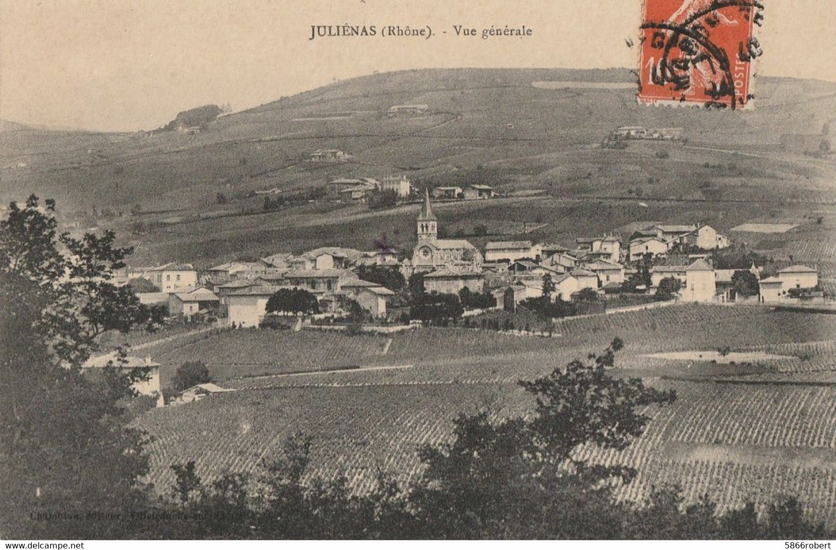 CARTE POSTALE ORIGINALE ANCIENNE : JULIENAS  VUE GENERALE RHONE (69) - Julienas