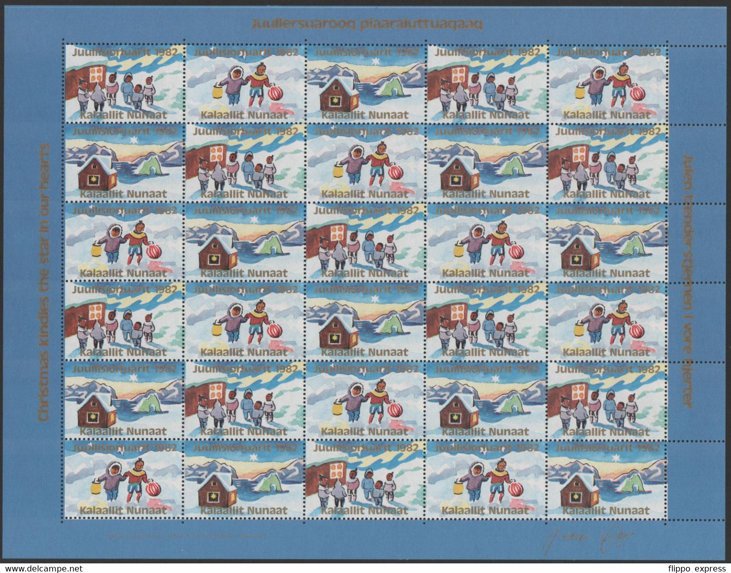 Denmark, Greenland 1982 Julemaerke, Mint Sheet Of 30 Stamps, Unfolded. - Ganze Bögen