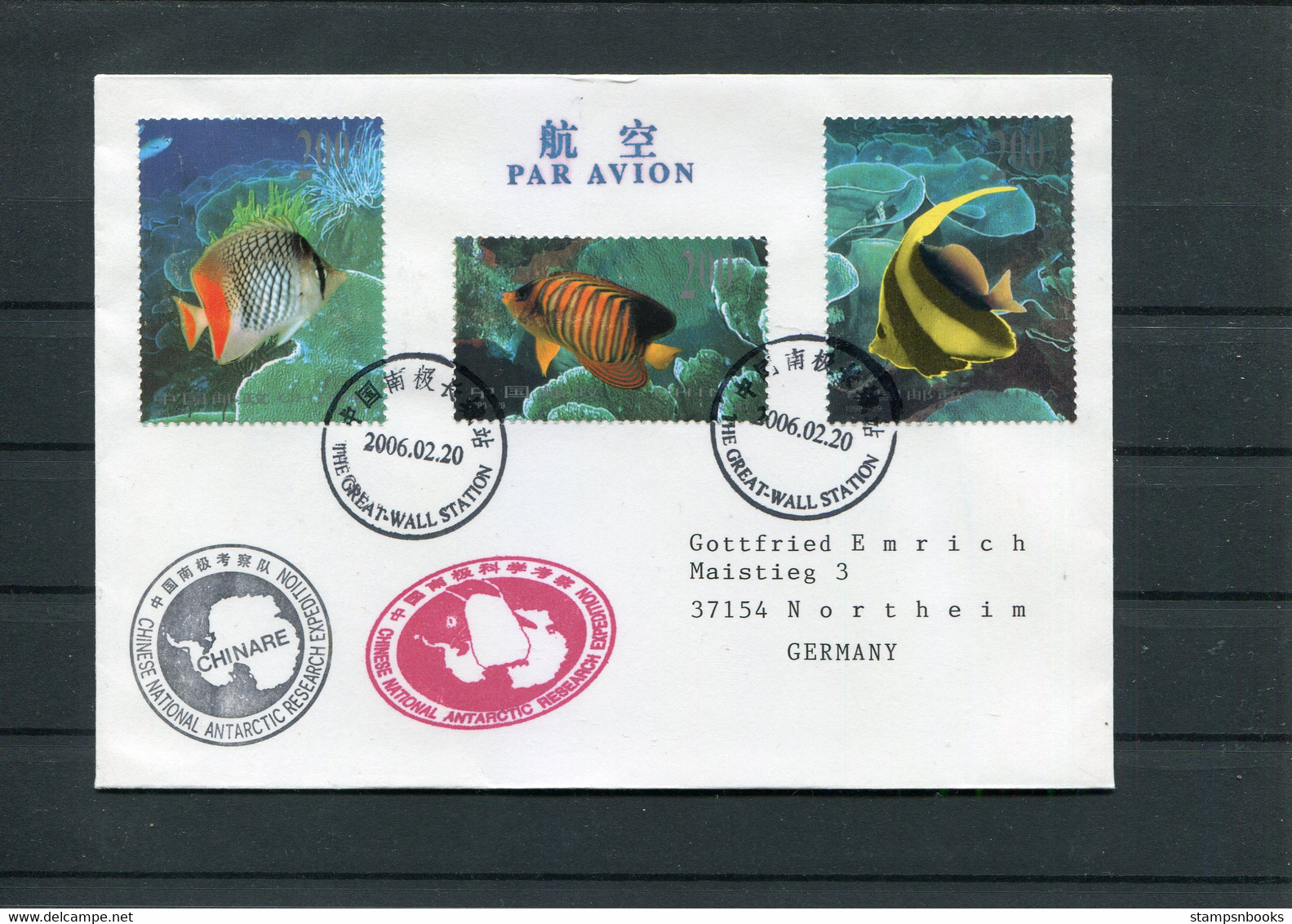 2006 China The Great Wall Station CHINARE Antarctic Research Penguin Antarctica Cover. Tropical Fish - Covers & Documents