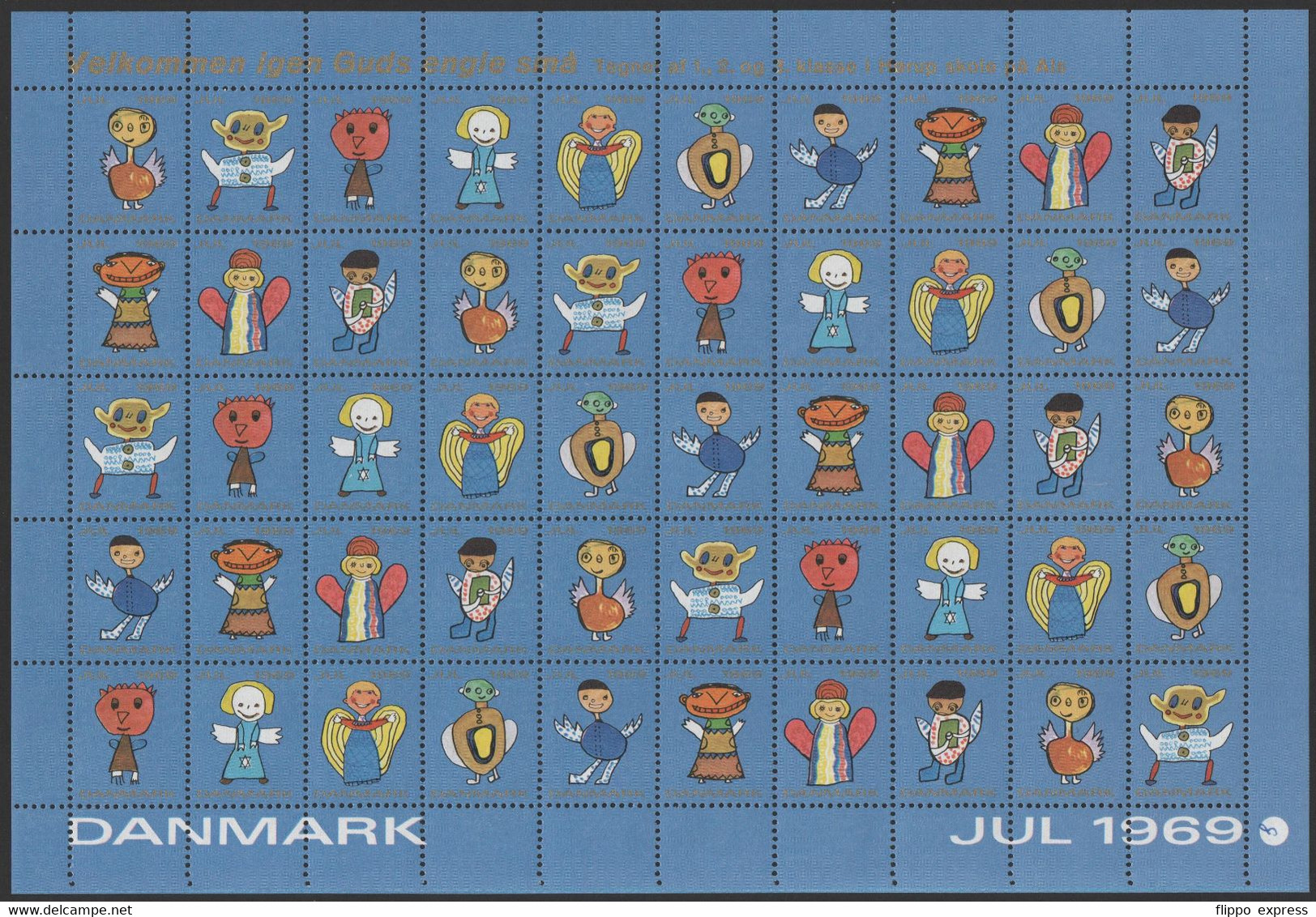 Denmark1969 Julemaerke, Mint Sheet Of 50 Stamps, Unfolded. - Fogli Completi