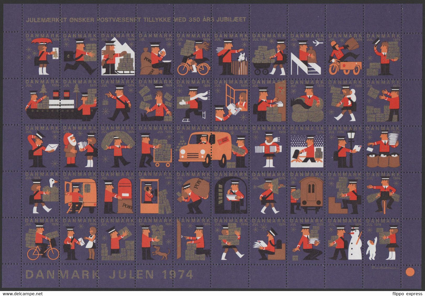 Denmark, 1974 Julemaerke, Mint Sheet Of 50 Stamps, Unfolded. - Full Sheets & Multiples