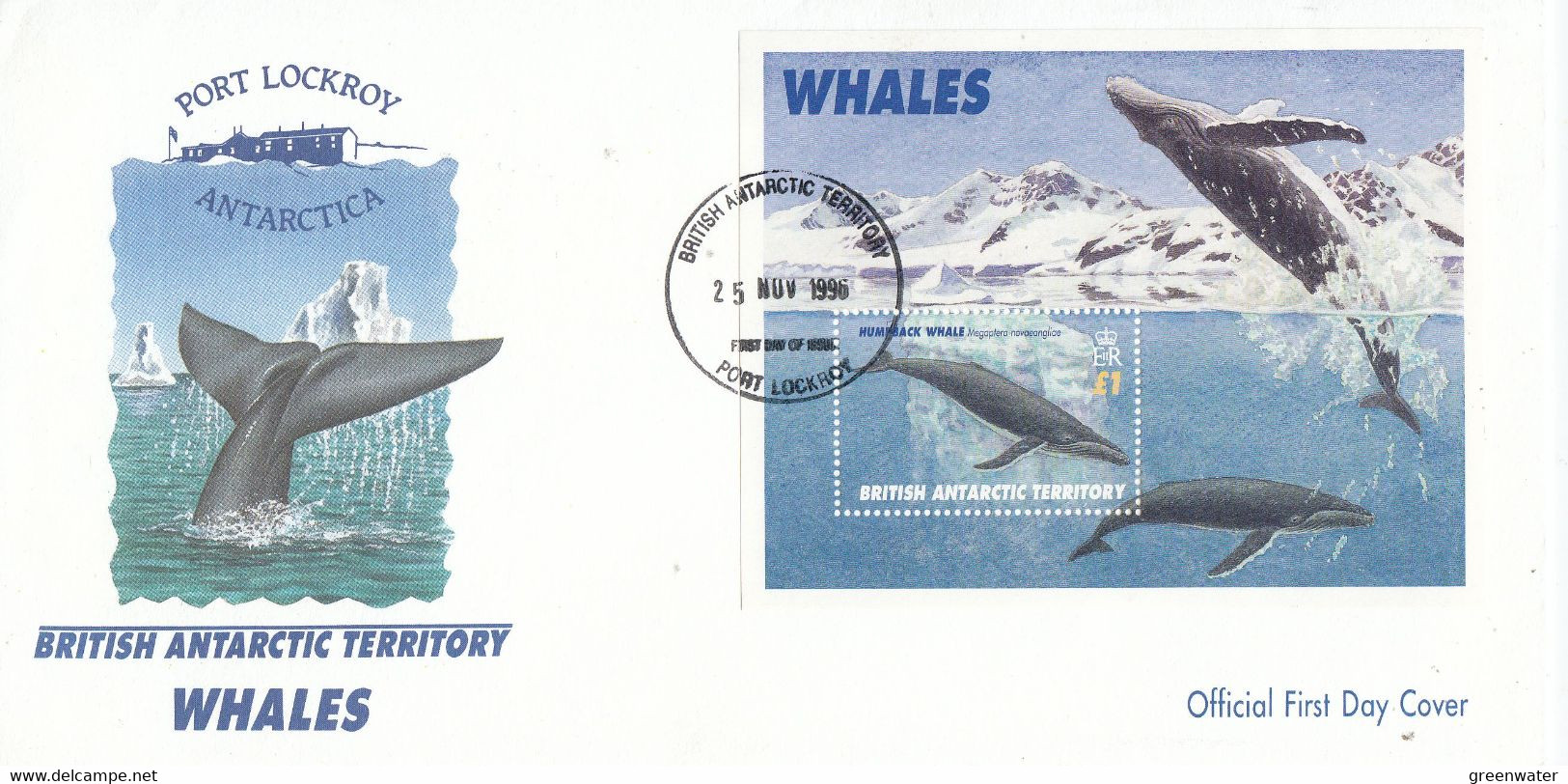 British Antarctic Territory (BAT) 1996 Whales M/s FDC Ca Port Lockroy (PL154) - FDC