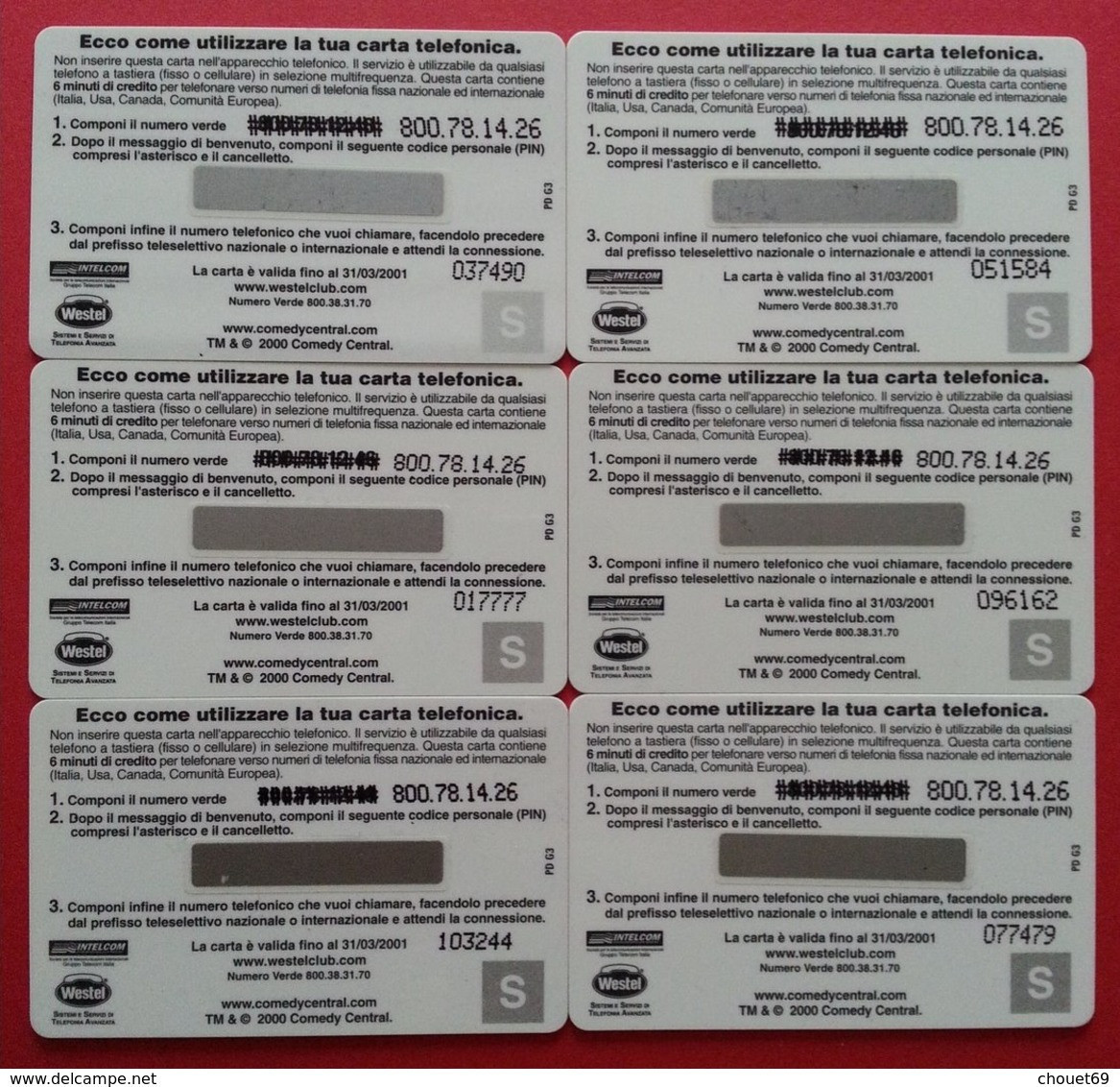 WESTEL 6 Cards INTELCOM SAN MARINO SOUTH PARK COMEDY CENTRAL MINT (BI1219 - To Identify