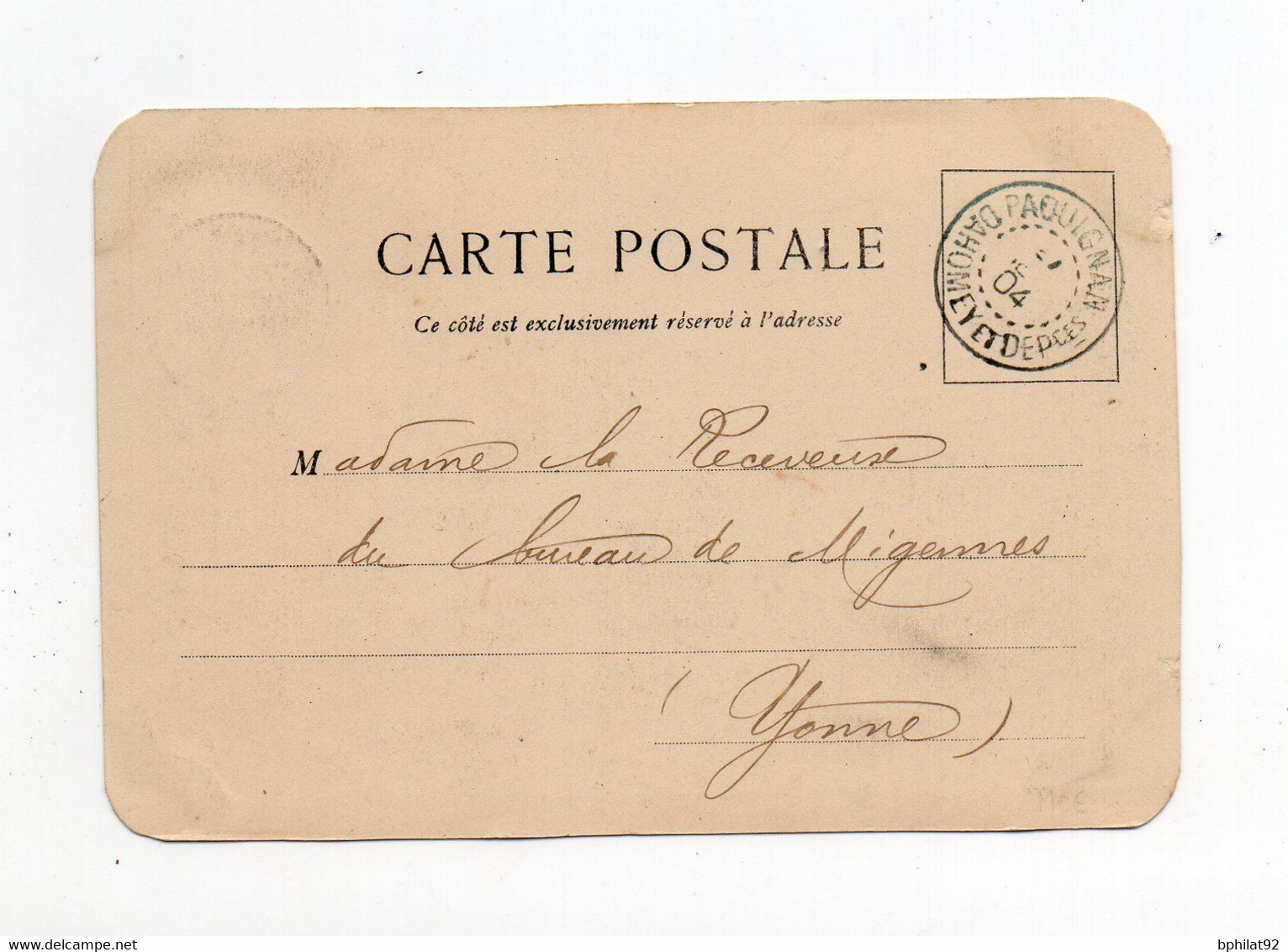 !!! DAHOMEY, CACHET DE PAOUIGNAN SUR CPA DE GRAND POPO DE 1904 POUR MIGENNES - Brieven En Documenten