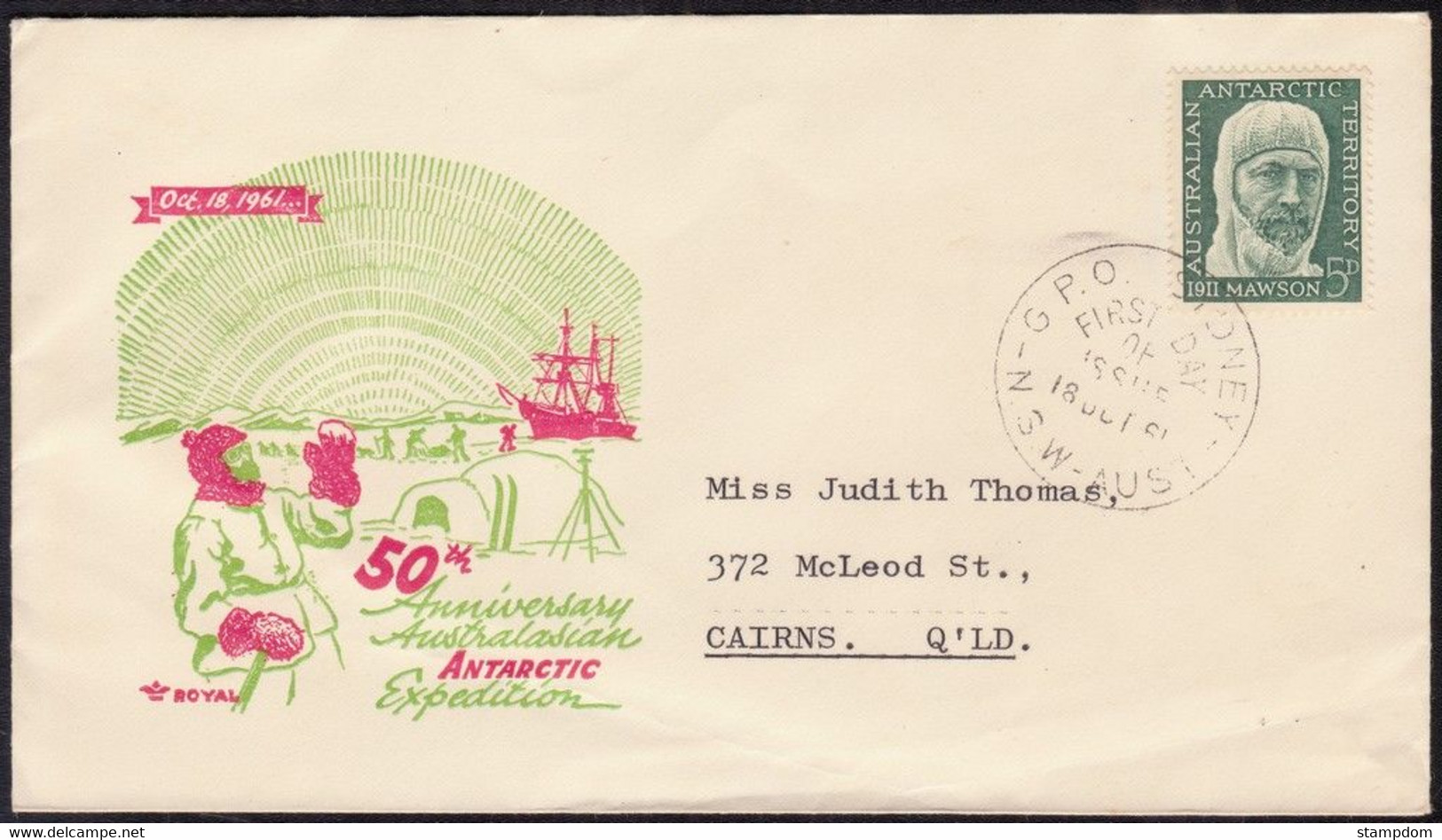 AUSTRALIA ANTARCTIC TERRITORY 1961 Expedition FDC  Addressed @D8309 - FDC