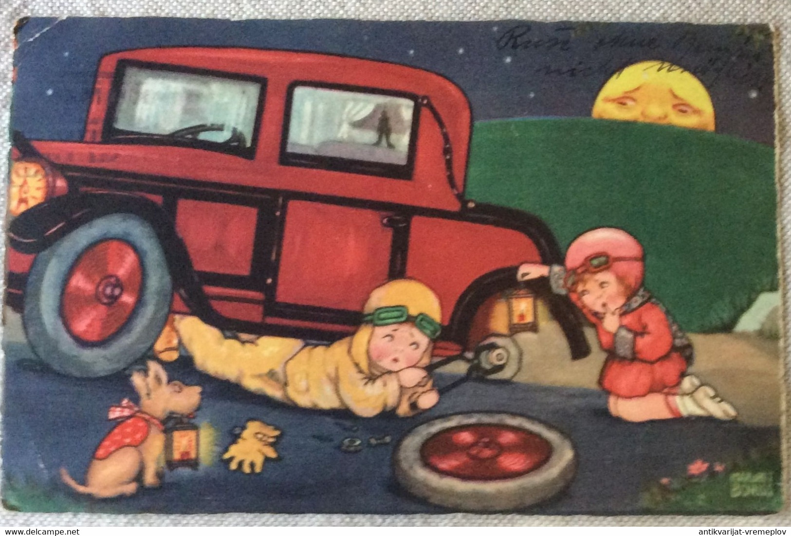 OLD POSTCARD CHILDREN  Illustrators - Signed > Boriss, Margret KINDER AUTO CAR KIDS DOG MOON AMAG Nr. 0323.   AK 1931 - Boriss, Margret