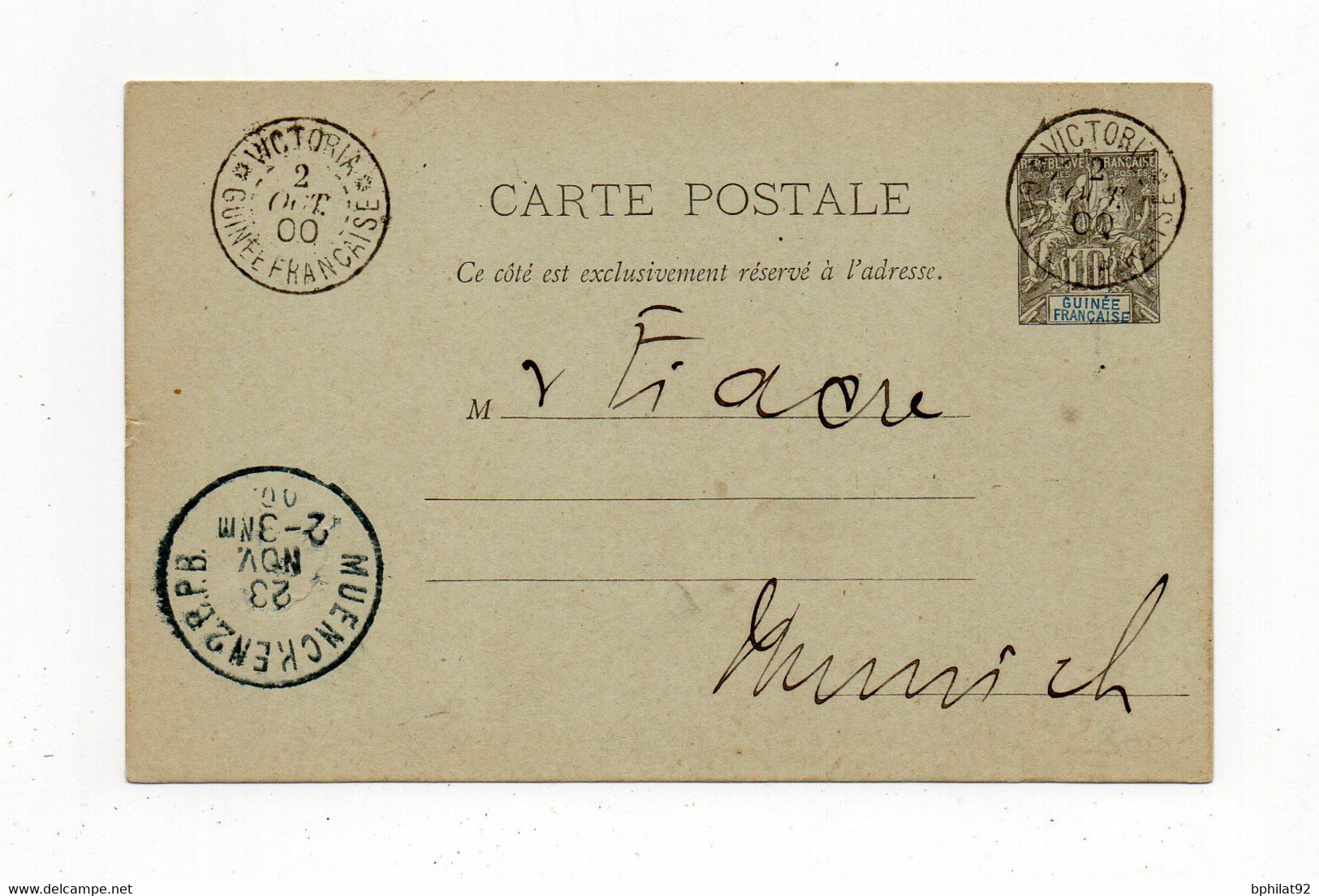 !!! GUINEE, ENTIER POSTAL POUR MUNICH, CACHET DE VICTORIA DE 1900 - Lettres & Documents