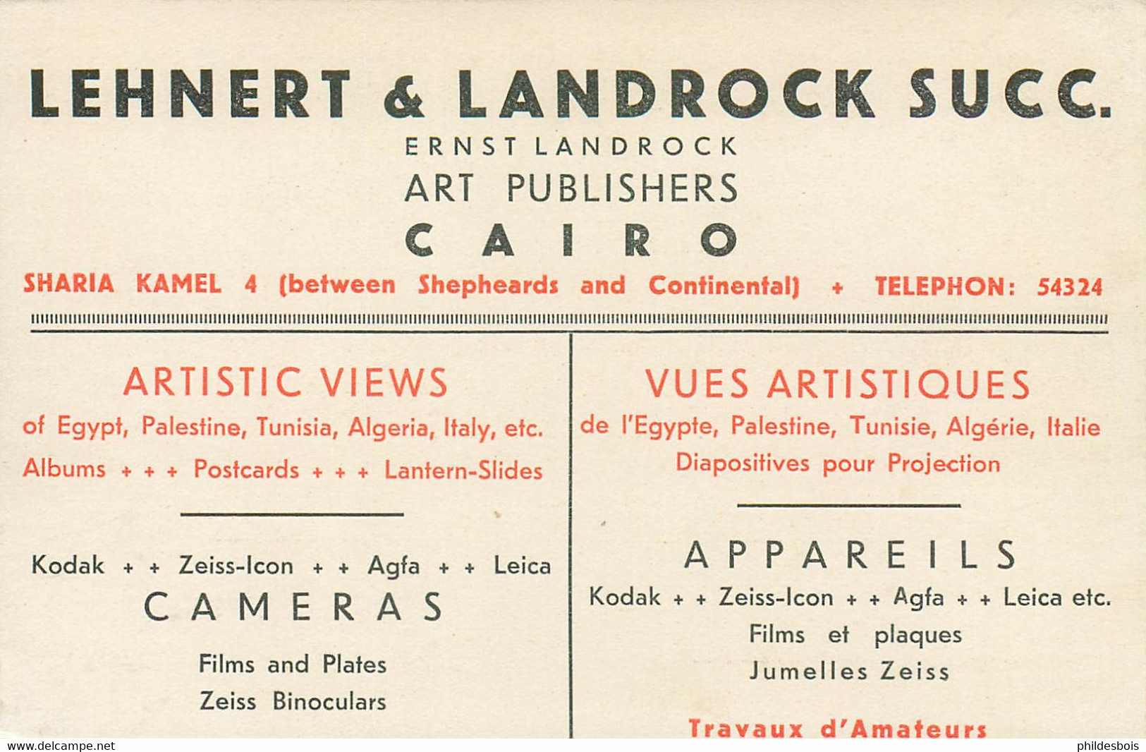 LEHNERT & LANDROCK Succ + Ernst LANDROCK (carte Publicitaire ) Le Caire EGYPTE - Photographie