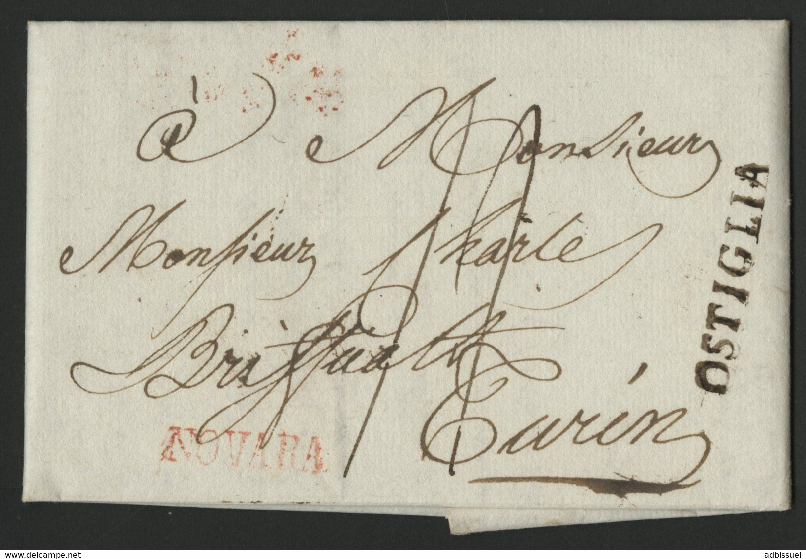 OSTIGLIA En Noir En 1819 Sur Pli Pour TURIN + NOVARA En Rouge TB (voir Description) - 1. ...-1850 Prephilately