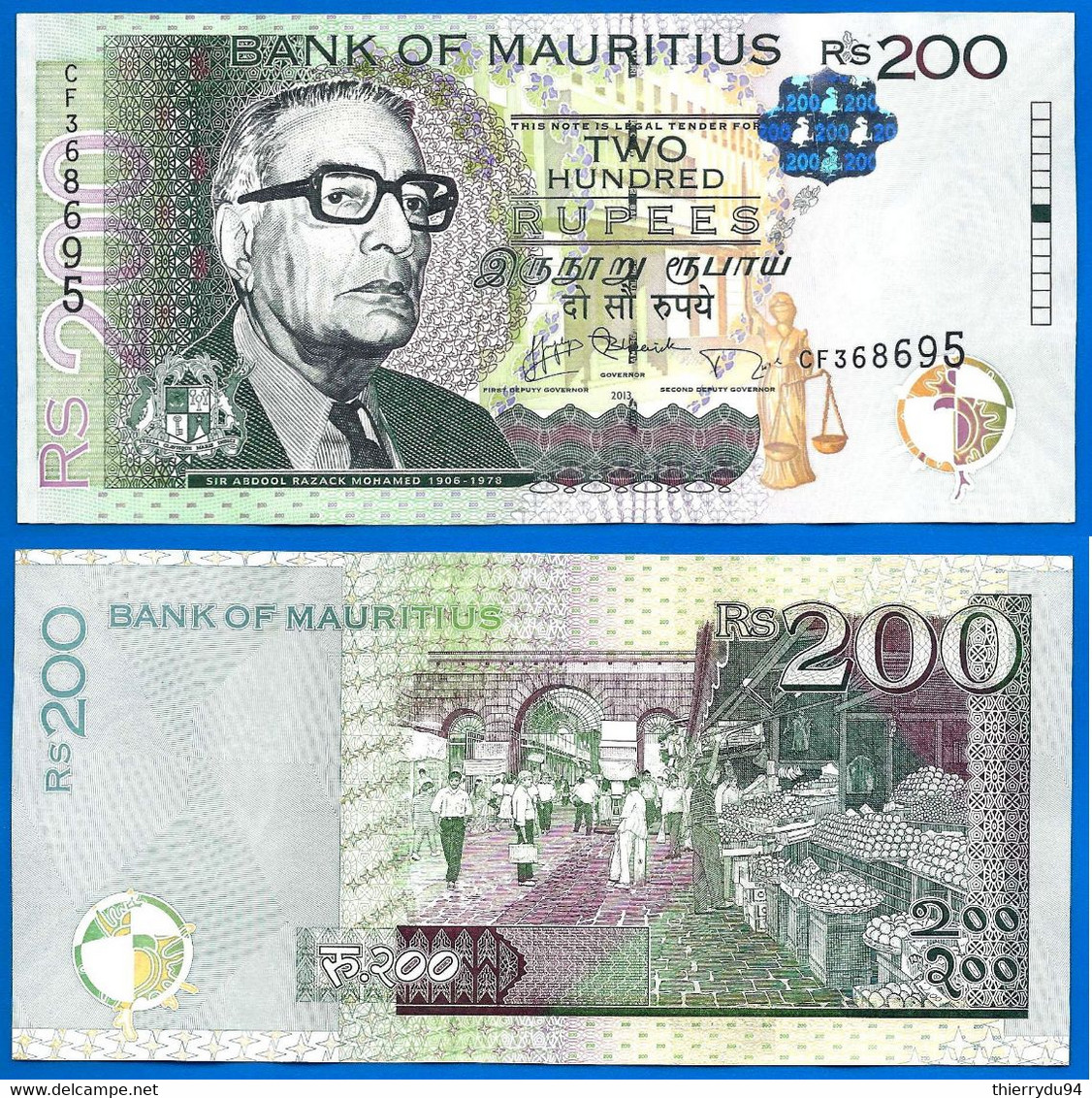 Maurice 200 Rupees 2013 Prefix CF Roupies Mauritius Island Paypal Bitcoin OK - Mauritius