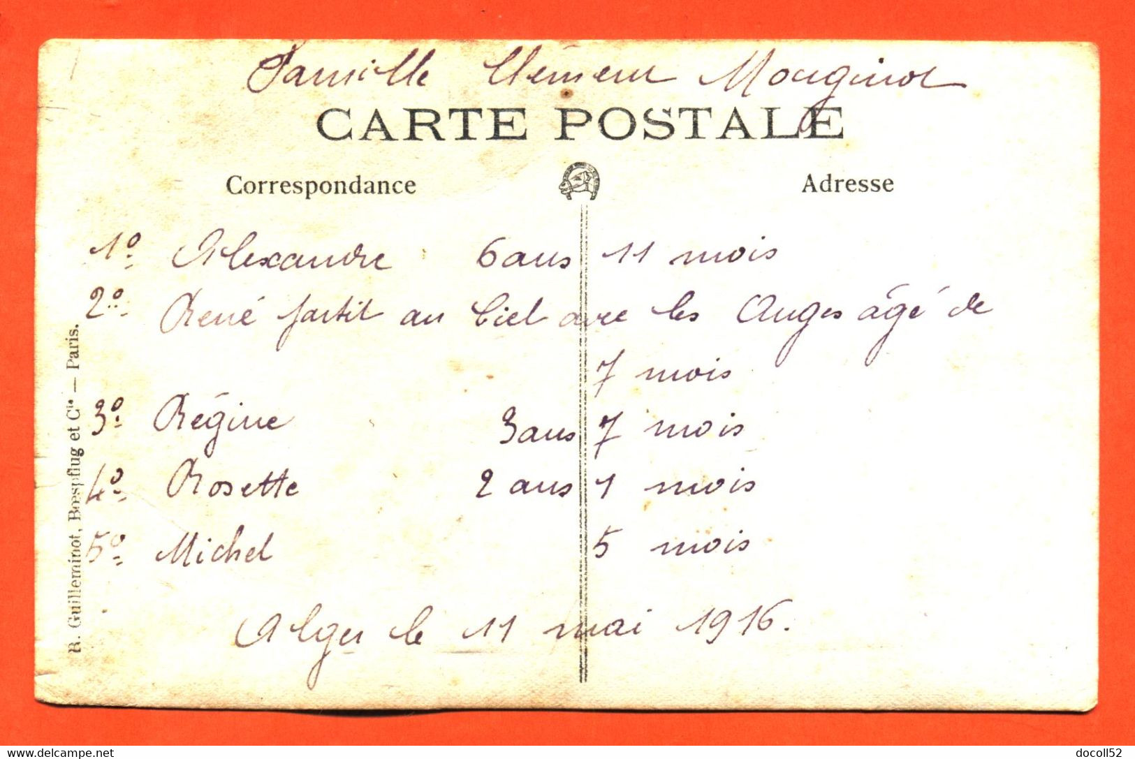 CPA Carte Photo Alger " Quatre Enfants Dont Un Bébé Chez Le Photographe " Baptéme ? - Niños