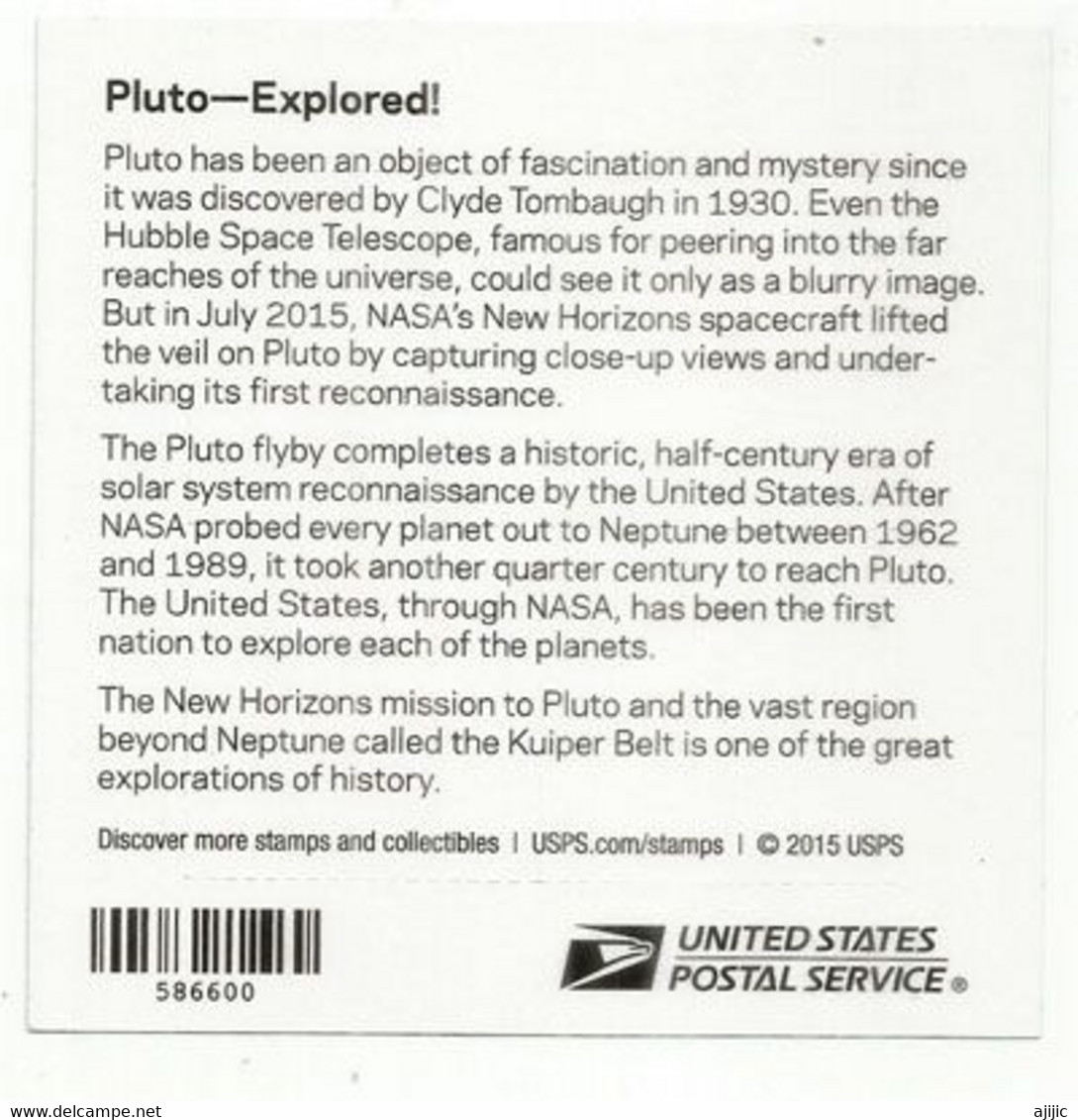 USA. PLUTON. Exploration De La Planète Naine Pluton, Bloc De 4 Timbres Neufs ** Yv.F4877, Année 2016, Forever Stamps - Etats-Unis