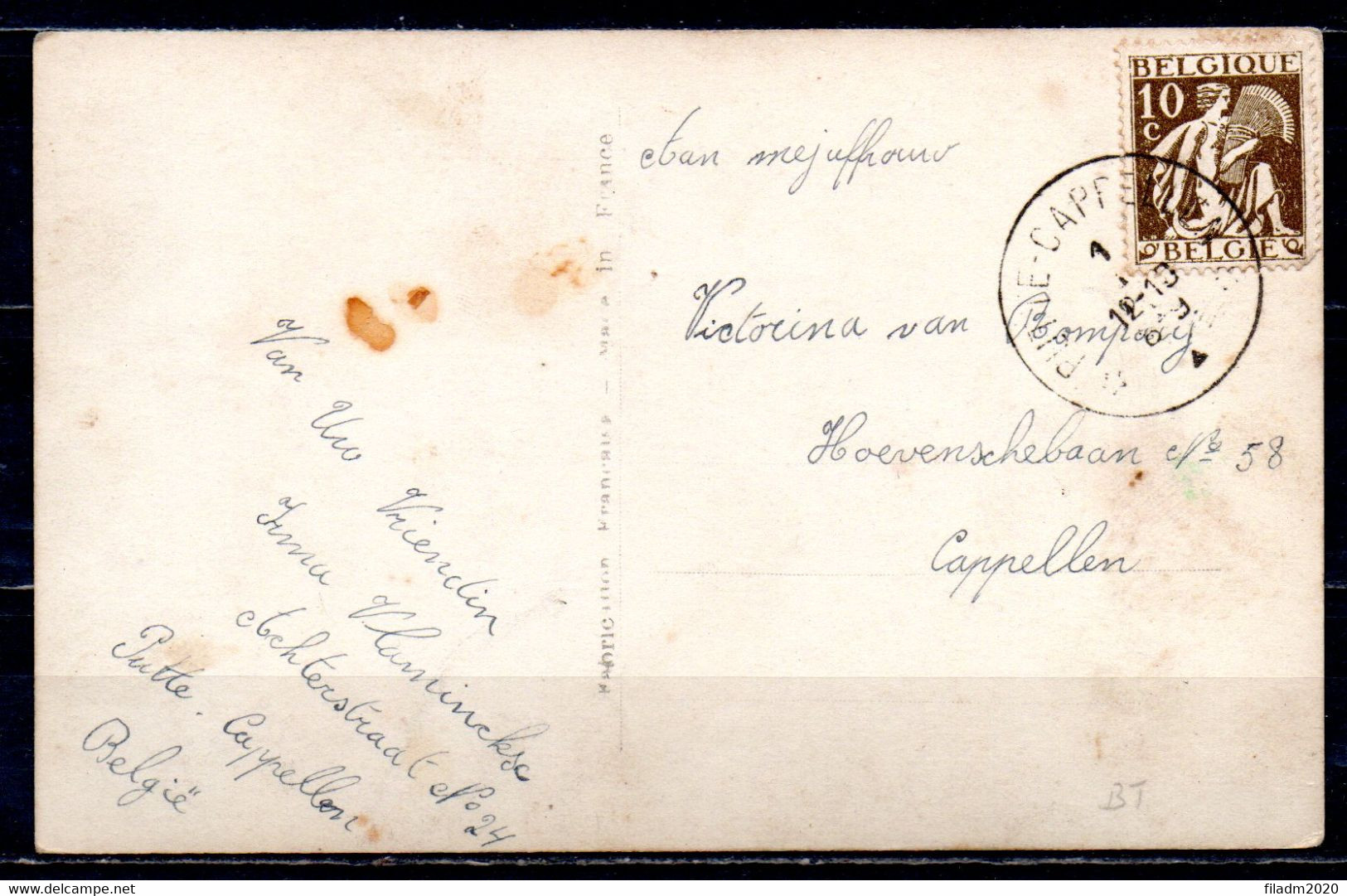 337 Op Fantasiekaart Gestempeld (sterstempel) PUTTE-CAPPELLEN - 1932 Ceres Und Mercure