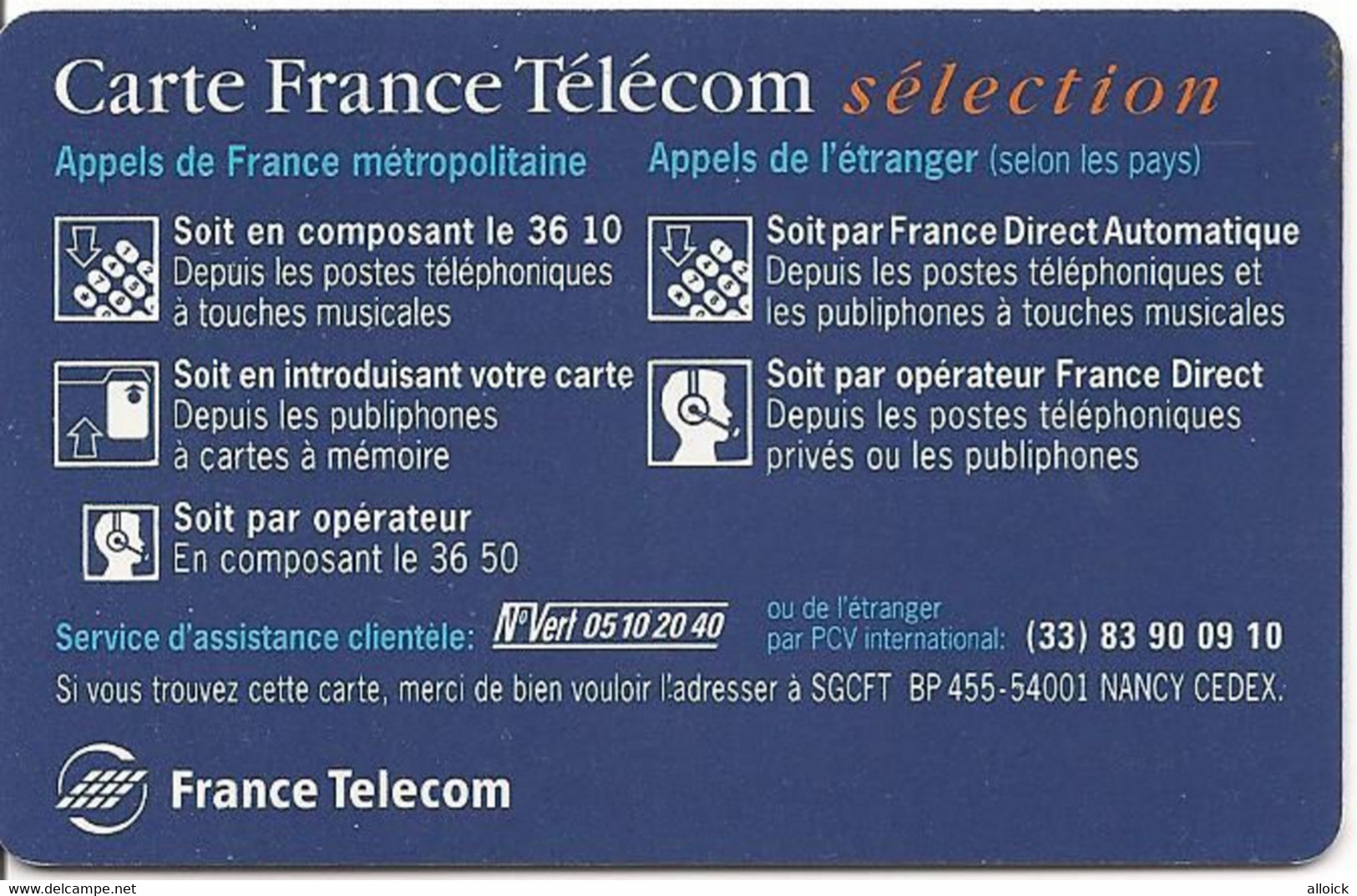 Carte France Télécom Sélection - Réf FT/CP-SEL4 - Utilisée Bon état . - Sonstige & Ohne Zuordnung