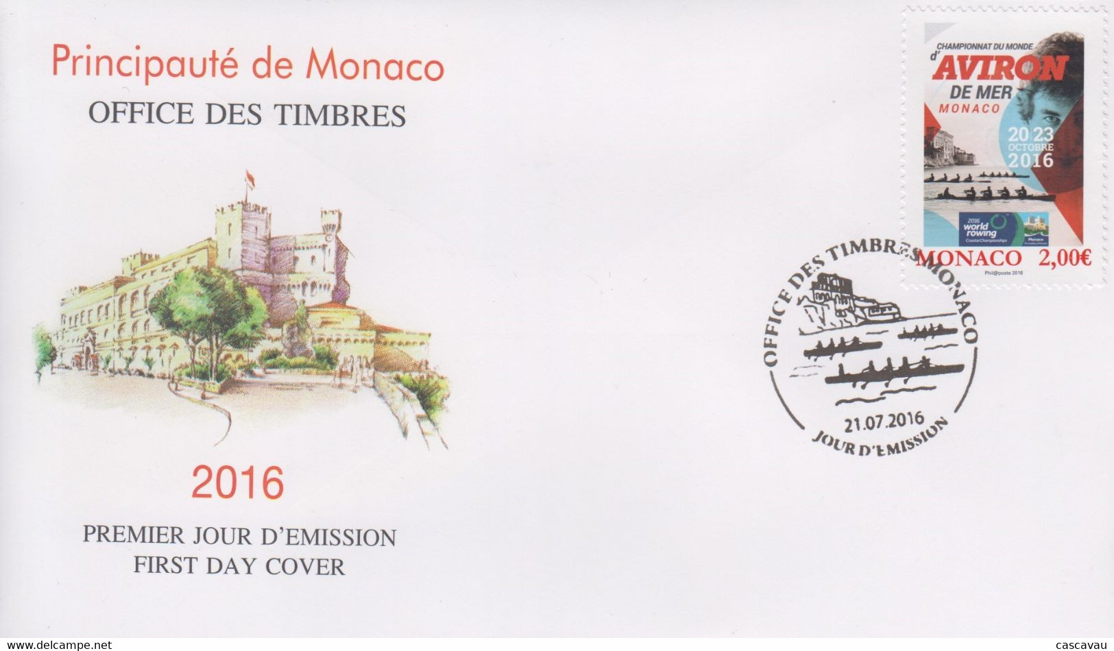 Enveloppe   FDC  1er  Jour   MONACO   Championnats   Du   Monde   D' Aviron  De  Mer   2016 - Rowing