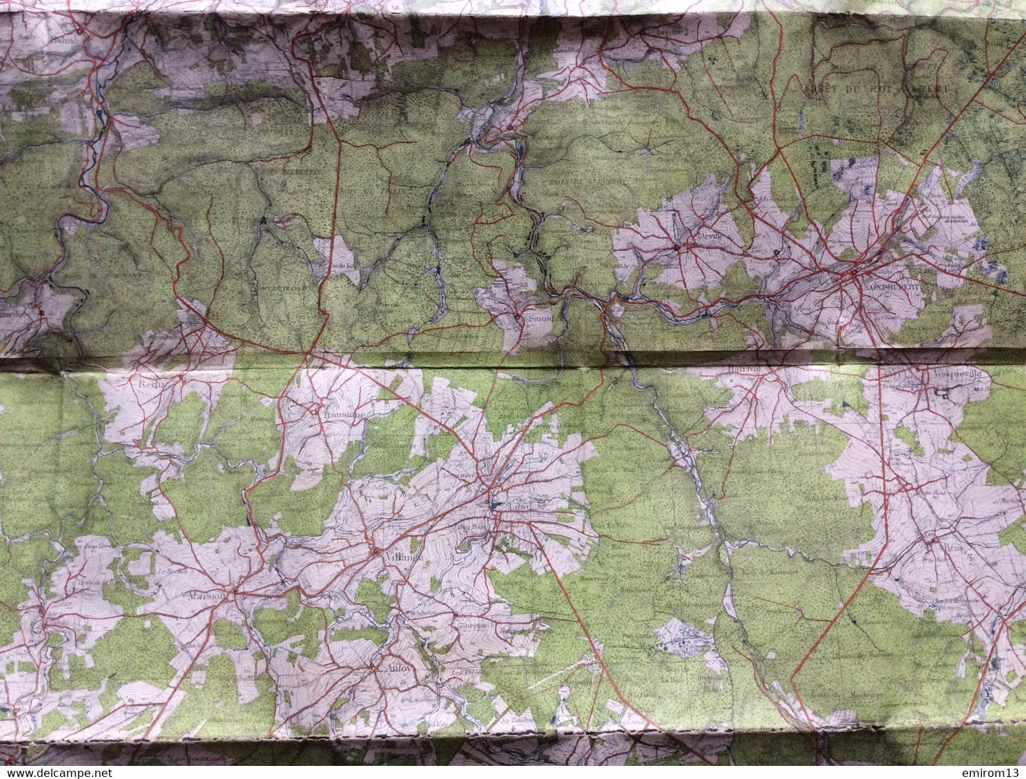 Carte Ancienne D’état Major Militaire Entoilée Saint Hubert Redu Transinne Libin 1951 70x92cm - Mapas Geográficas