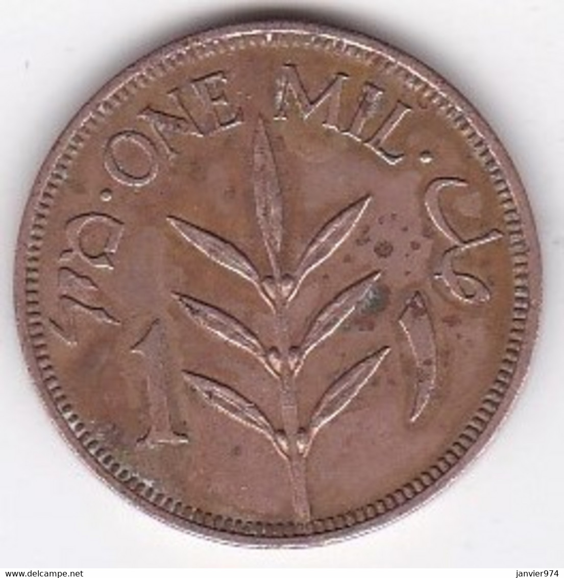 Palestine 1 Mil 1937 , En Bronze , KM# 1 - Israel