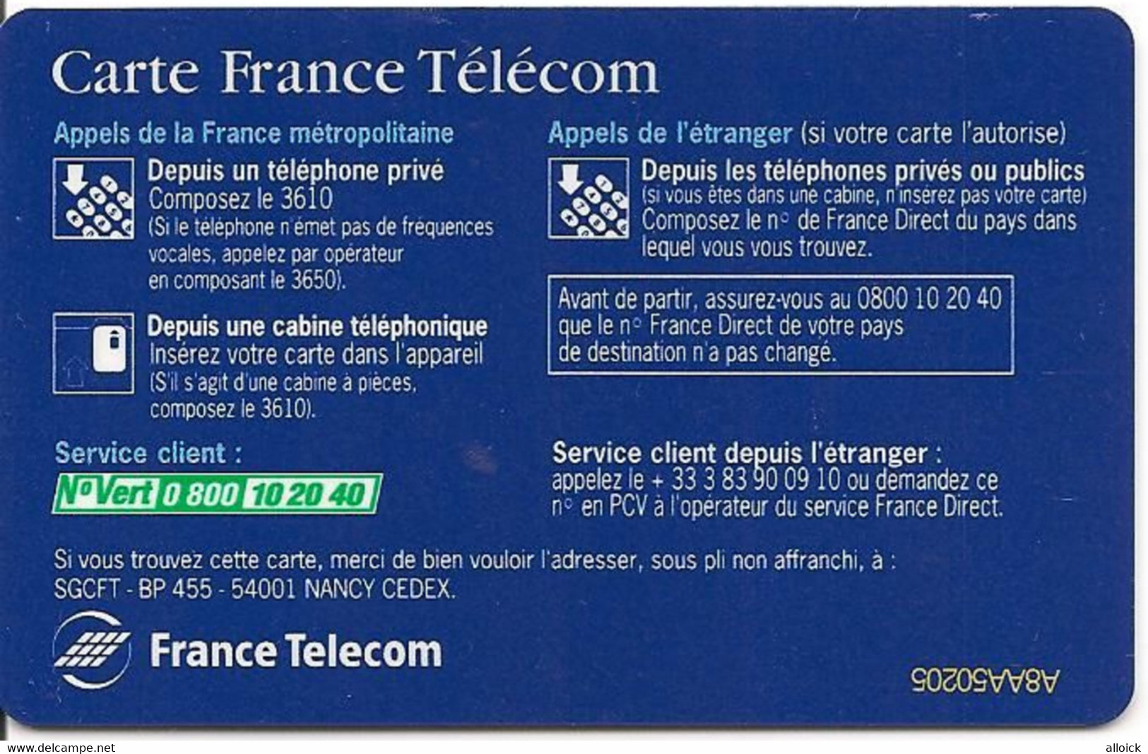Carte France Télécom Nationale -  Réf FT/CP - NAT8  - Utilisée Luxe - Otros & Sin Clasificación