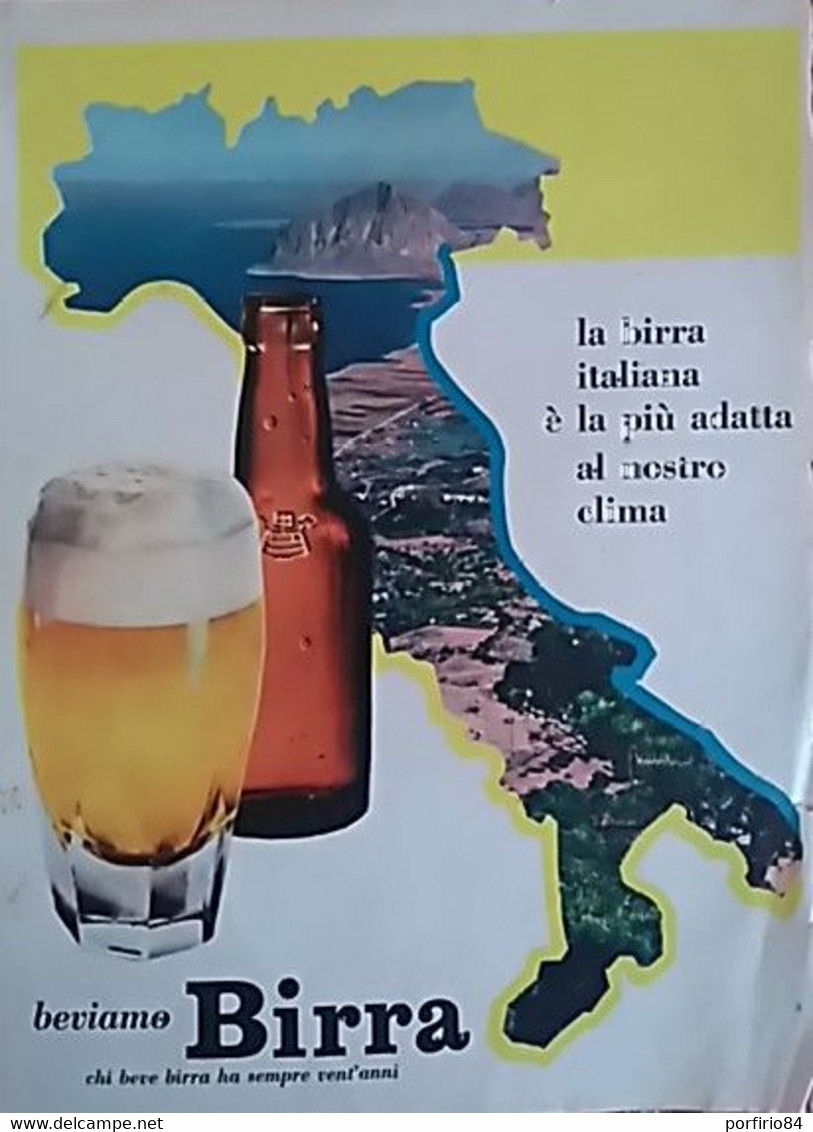 PUBBLICITA' ADVERTISING BEVIAMO BIRRA ITALIANA FOGLIO PUBBLICITARIO RITAGLIO DA GIORNALE DEGLI ANNI '50 - Poster & Plakate