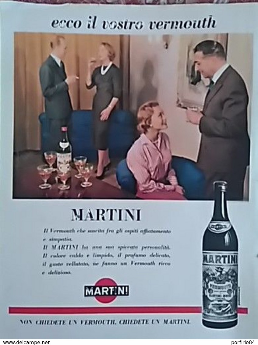 PUBBLICITA' ADVERTISING VERMOUTH MARTINI FOGLIO PUBBLICITARIO RITAGLIO DA GIORNALE DEGLI ANNI '50 - Afiches