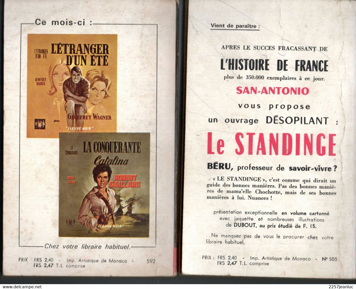 2 Romans Espionnage -  Editions Fleuve Noir  N: 505 Duel De Fauves  Et N: 592 La Bête Noire De Mr Suzuki De  1965/67 - Fleuve Noir