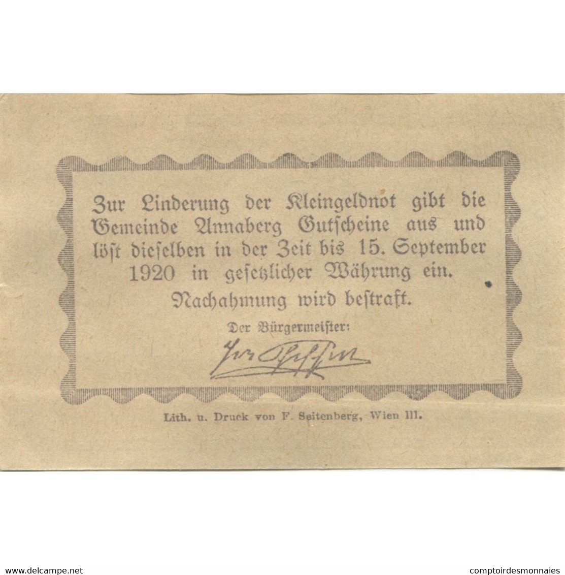 Billet, Autriche, Annaberg, 20 Heller, Paysage 1920-09-15, SPL, Mehl:FS 44a - Austria