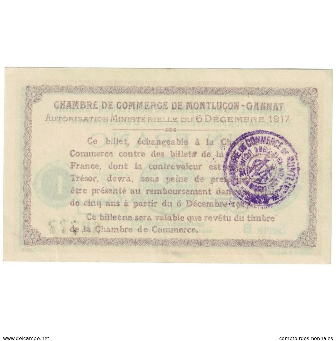 France, Montluçon, 1 Franc, 1917, SPL, Pirot:84-37 - Chambre De Commerce