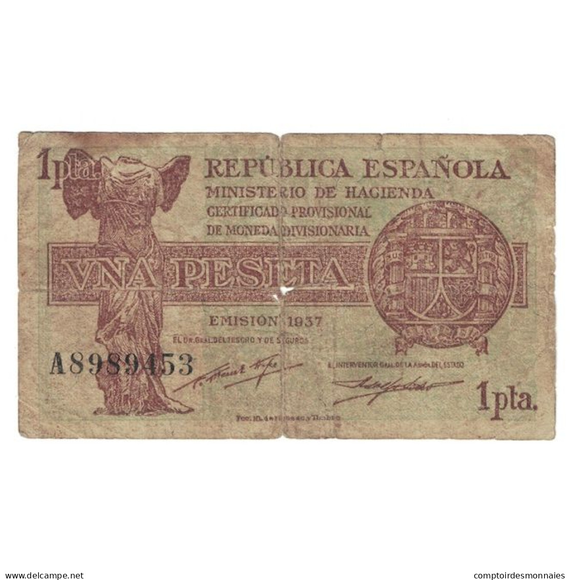 Billet, Espagne, 1 Peseta, 1937, KM:94, B+ - 1-2 Pesetas