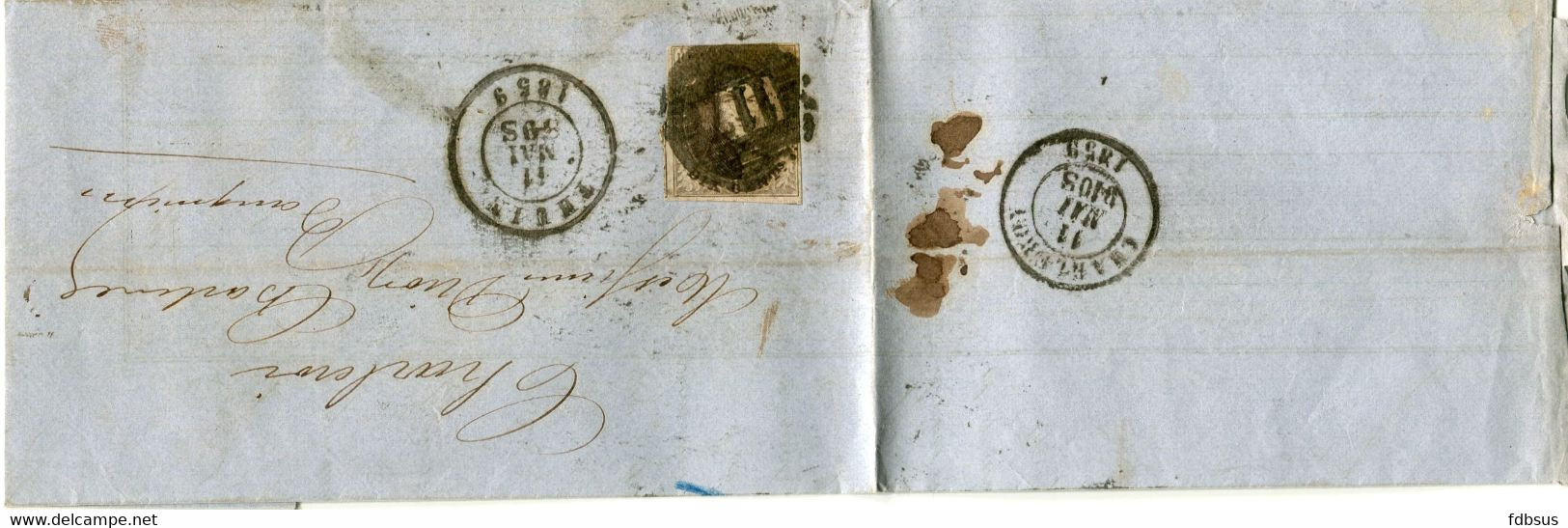 1859 Bordereau Van Ed. Renarte Thuin Naar Charleroi -  Medaillon 10c  - Lijnstempel 117 - 1849-1865 Médaillons (Autres)