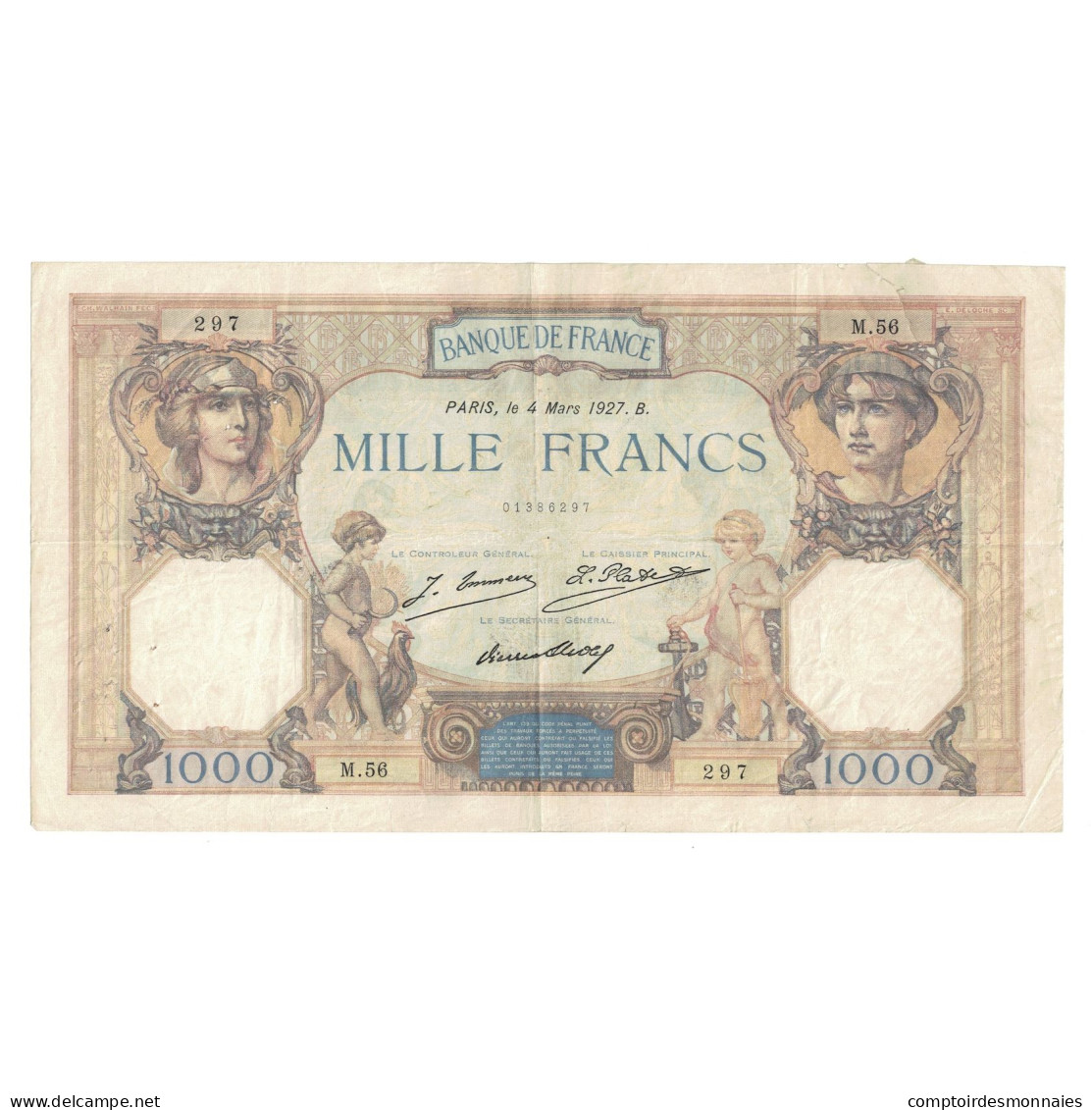 France, 1000 Francs, Cérès Et Mercure, 1927, M.56, TB, Fayette:37.1, KM:79a - 1 000 F 1927-1940 ''Cérès Et Mercure''