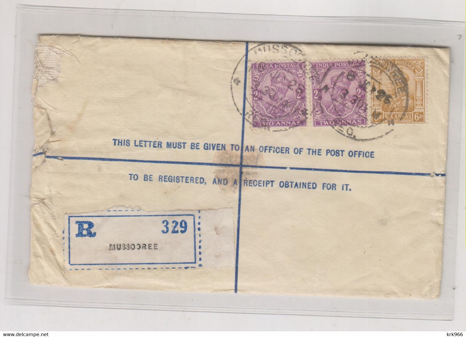 INDIA  MUSSOREE Nice Registered Postal Stationery Cover - Omslagen