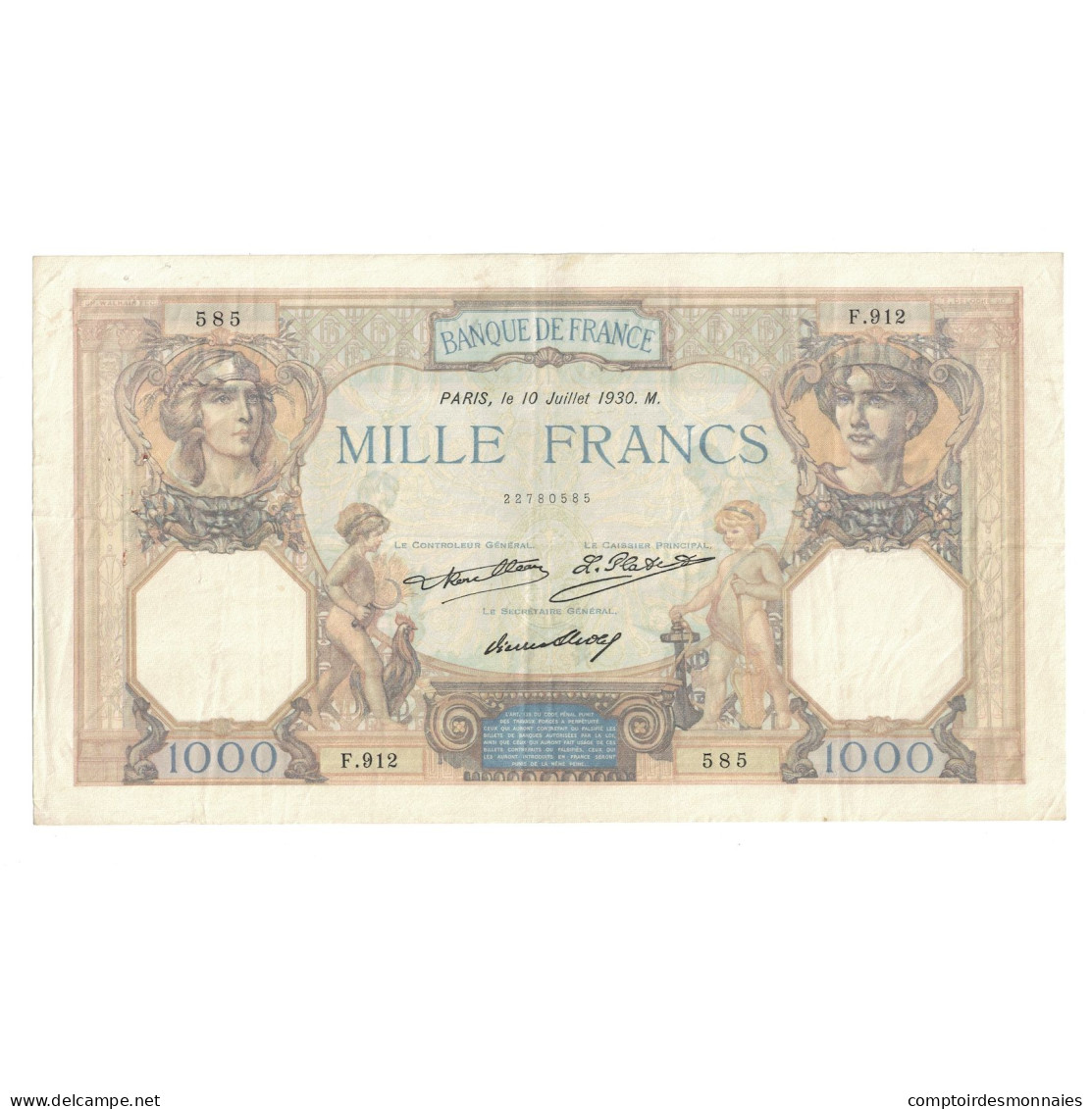 France, 1000 Francs, Cérès Et Mercure, 1930, F.912, TTB, Fayette:37.5, KM:79b - 1 000 F 1927-1940 ''Cérès Et Mercure''