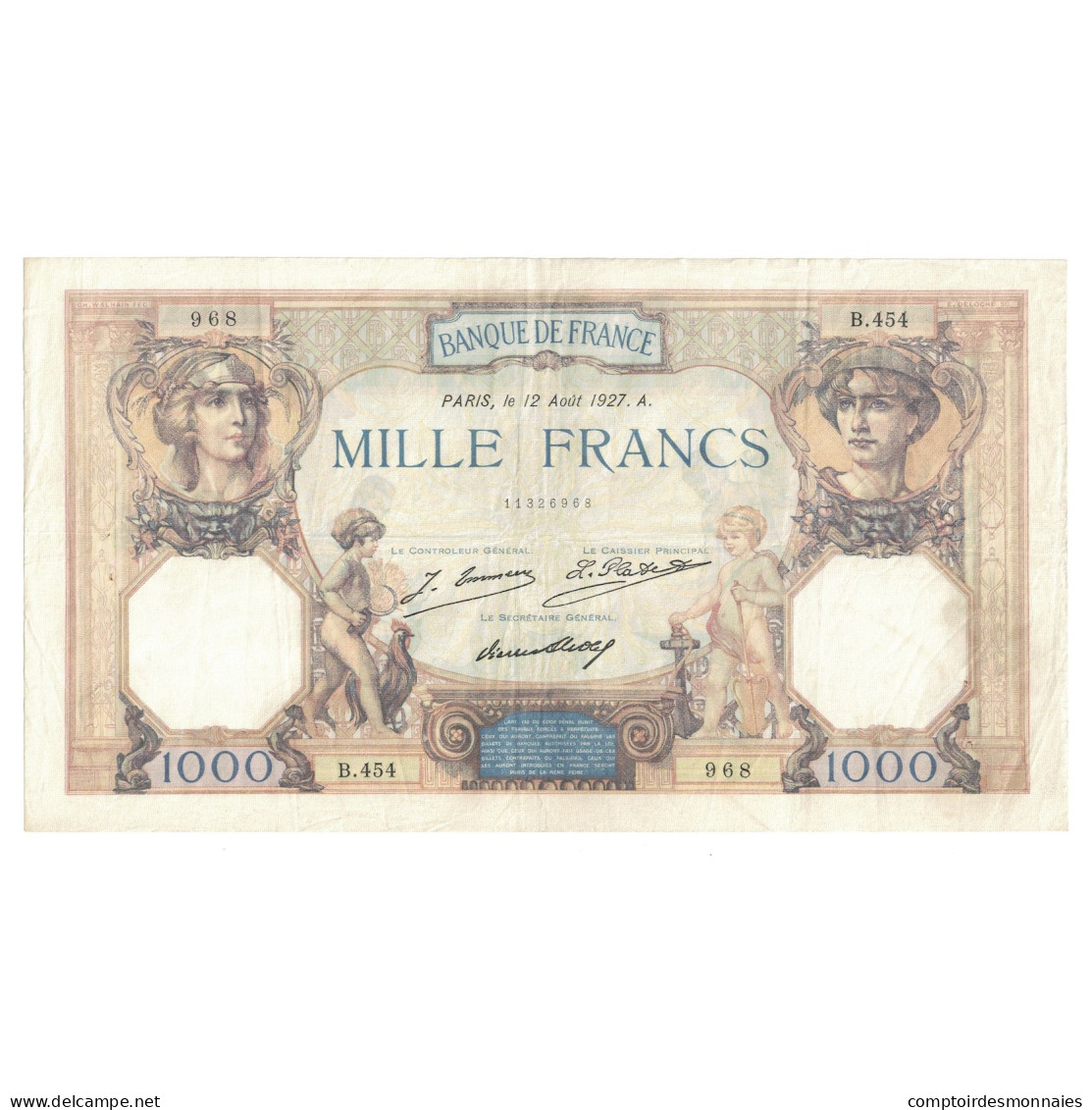 France, 1000 Francs, Cérès Et Mercure, 1927, B.454, TTB, Fayette:37.1, KM:79a - 1 000 F 1927-1940 ''Cérès E Mercure''