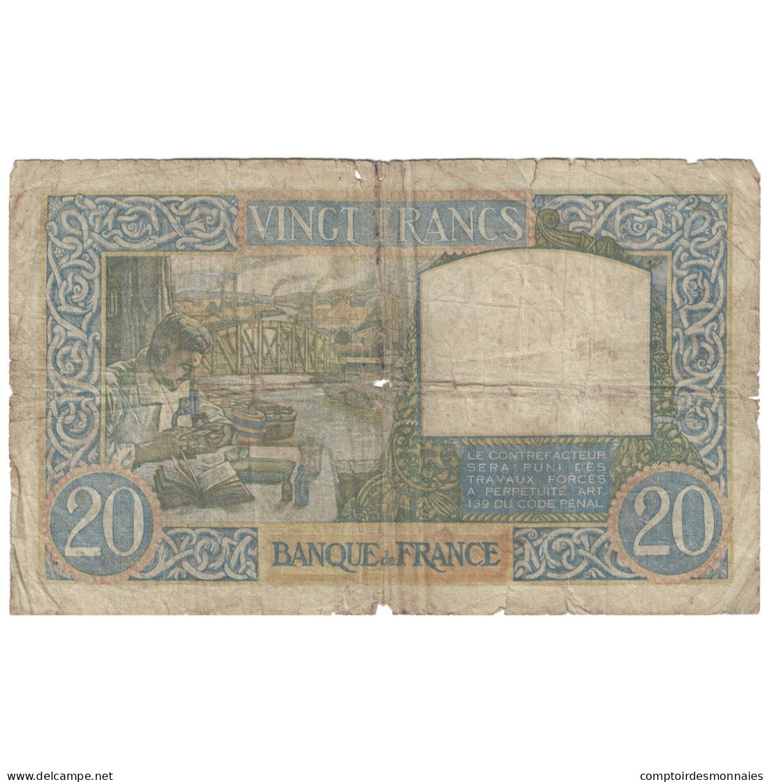 France, 20 Francs, Science Et Travail, 1941, Z.346, B+, Fayette:12.13, KM:92b - 20 F 1939-1942 ''Science Et Travail''