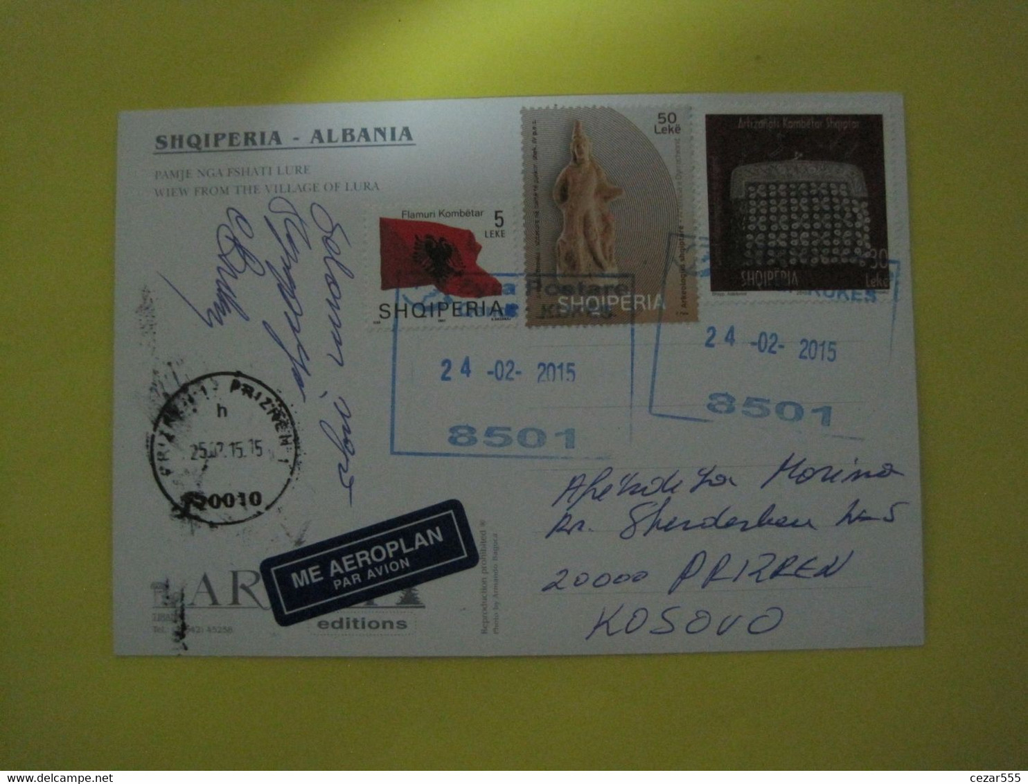 Albania Postcard Sent From Kukes To Prizren (kosova) 2015 - Albanië