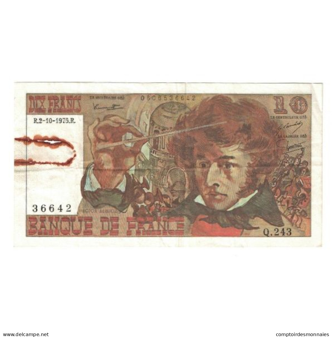 France, 10 Francs, Berlioz, 1975, Q.243, B, Fayette:63.13, KM:150b - 10 F 1972-1978 ''Berlioz''