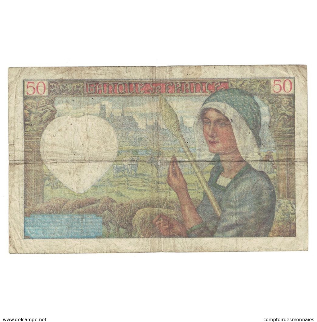 France, 50 Francs, Jacques Coeur, 1941, S.40, B+, Fayette:19.6, KM:93 - 50 F 1940-1942 ''Jacques Coeur''