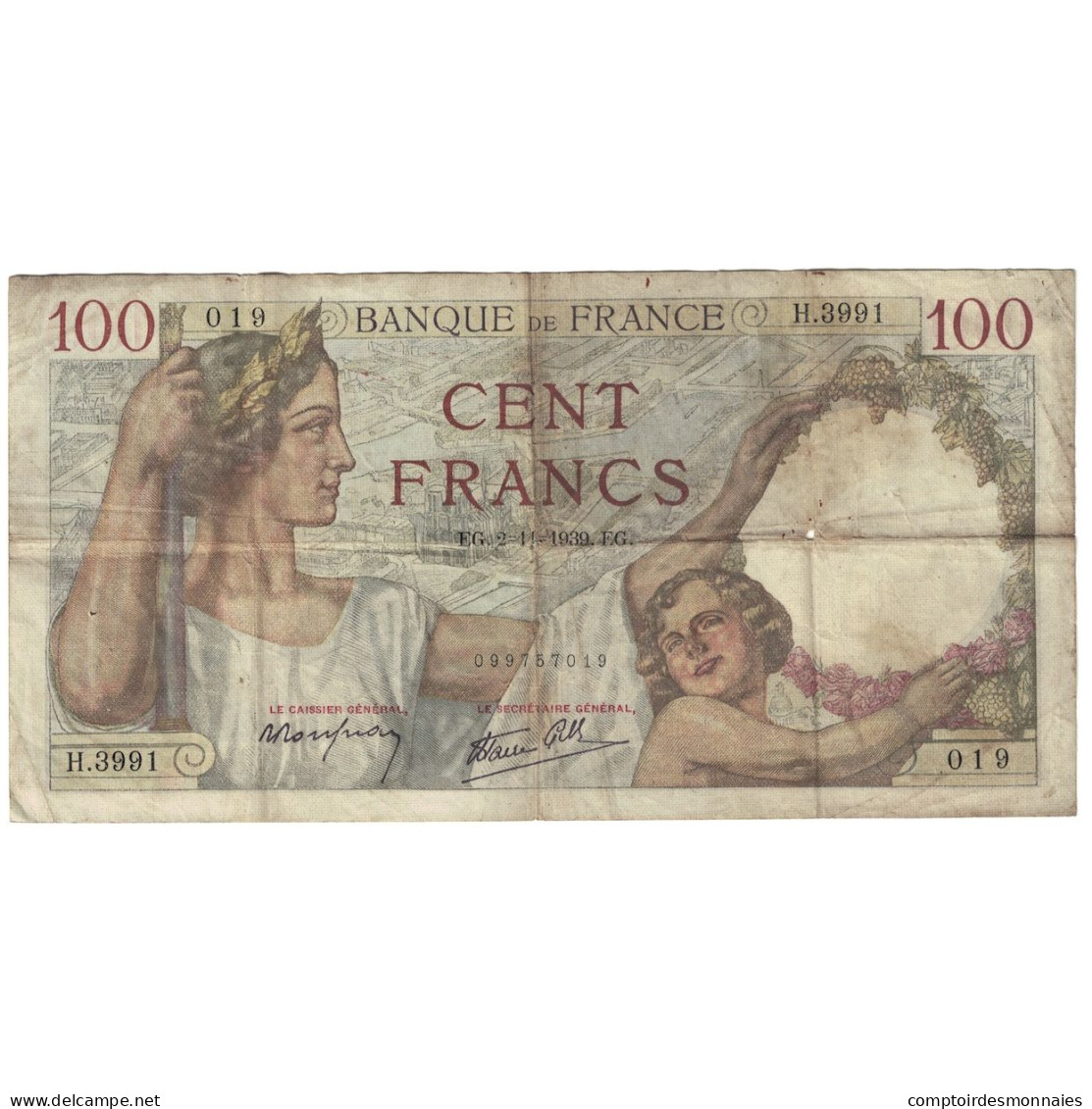 France, 100 Francs, Sully, 1939, H.399, TB, Fayette:26.13, KM:94 - 100 F 1939-1942 ''Sully''