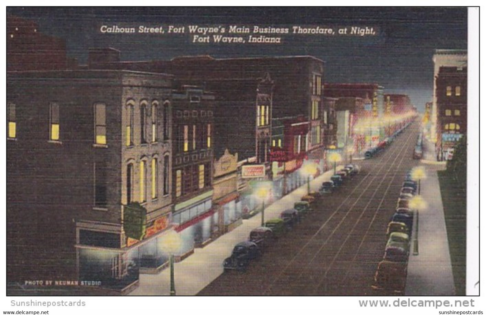 Indiana Fort Wayne Calhoun Street Business Section By Night 1956 Curteich - Fort Wayne