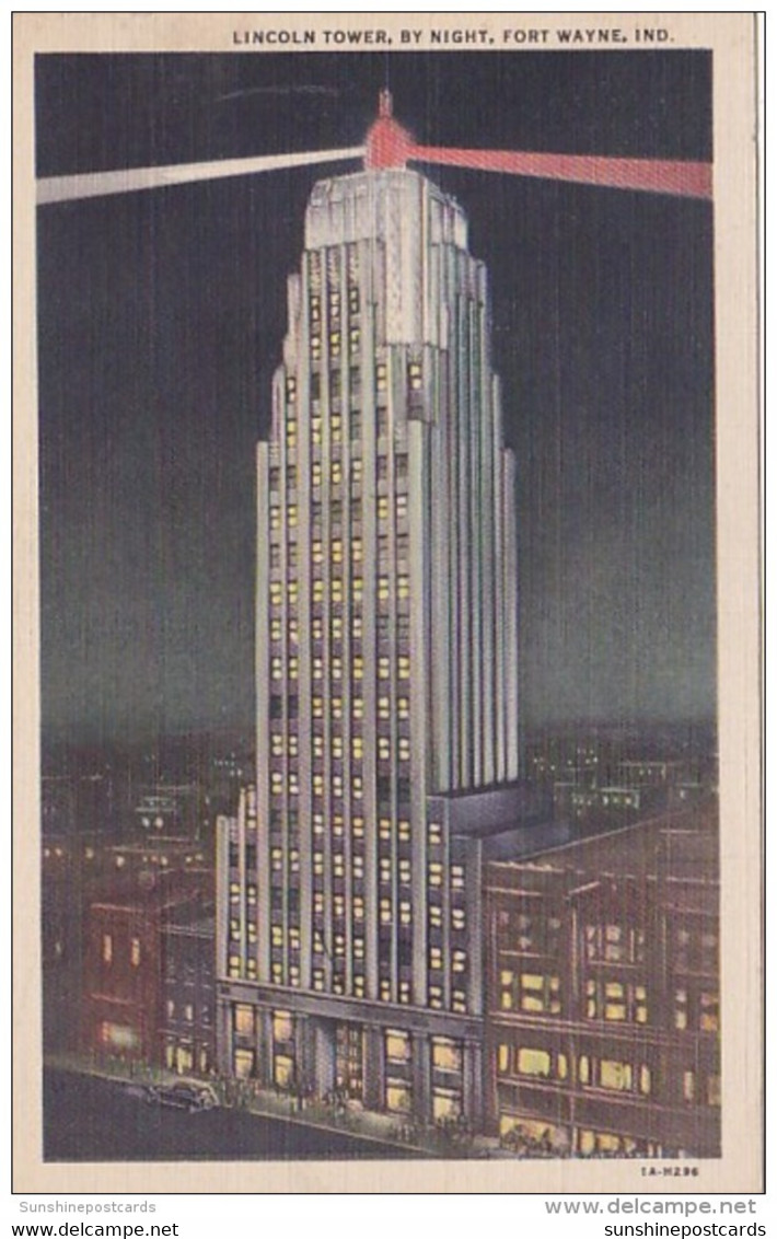 Indiana Fort Wayne Lincoln Tower By Night 1949 Curteich - Fort Wayne